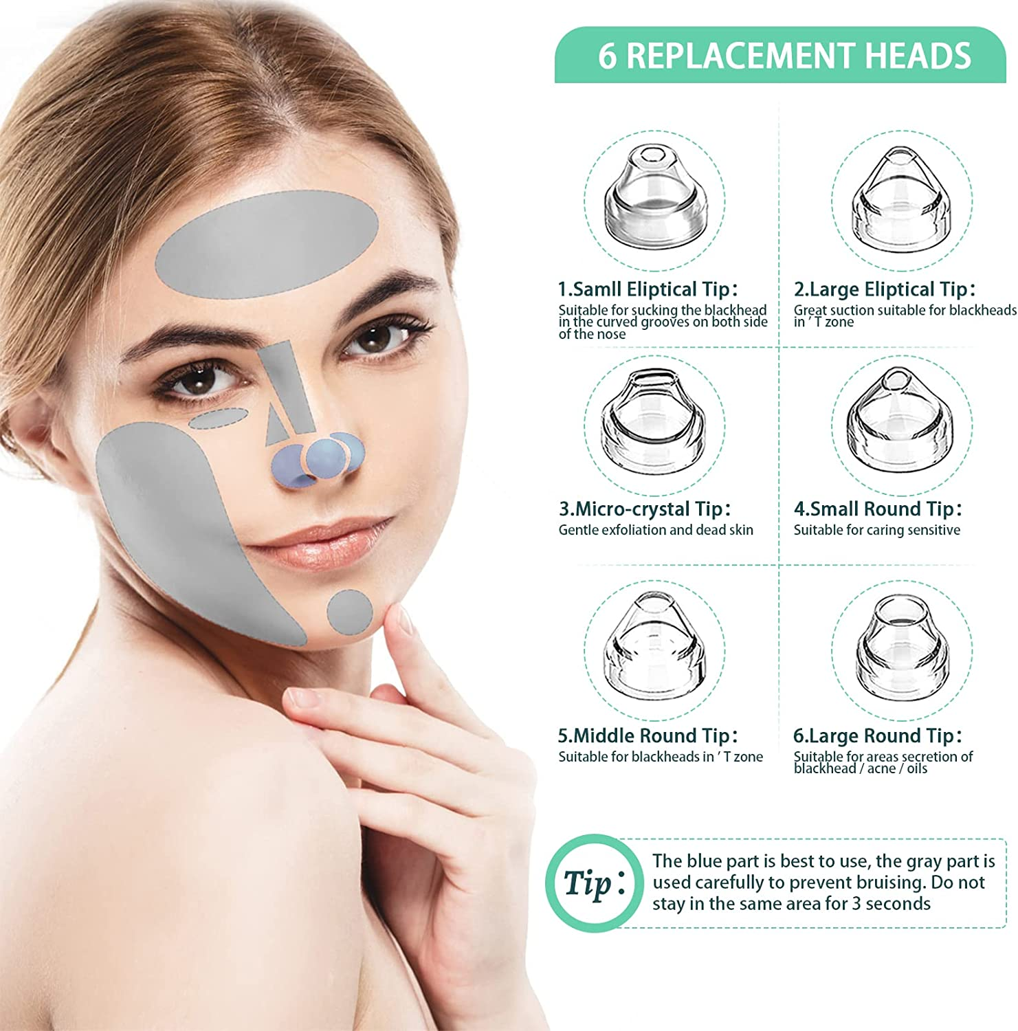 Blackhead Remover Pore Vacuum with Camera, Black Head Remover Suctioner 3 Suction Power & 6 Probes, Wifi Real-Time Skin Screen,Upgraded Pimple Vacuum Acne Comedone Extractor - Green image number 6