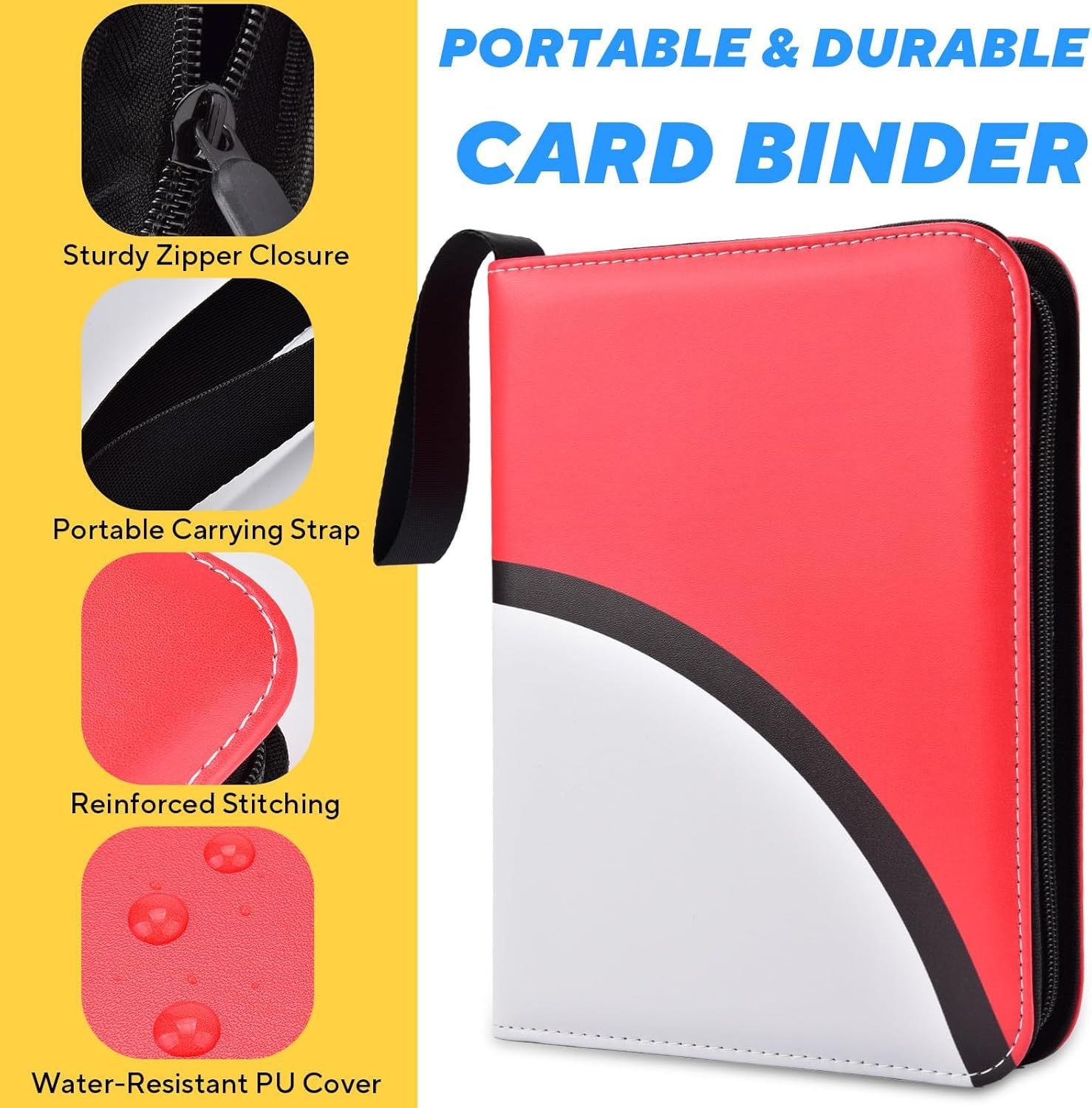Portable 4-Pocket Trading Card Binder, Holds 400 Cards with 50 Removable Sleeves Baseball Card Binder, Compact Card Album Organizer for Game & Sports Cards image number 6