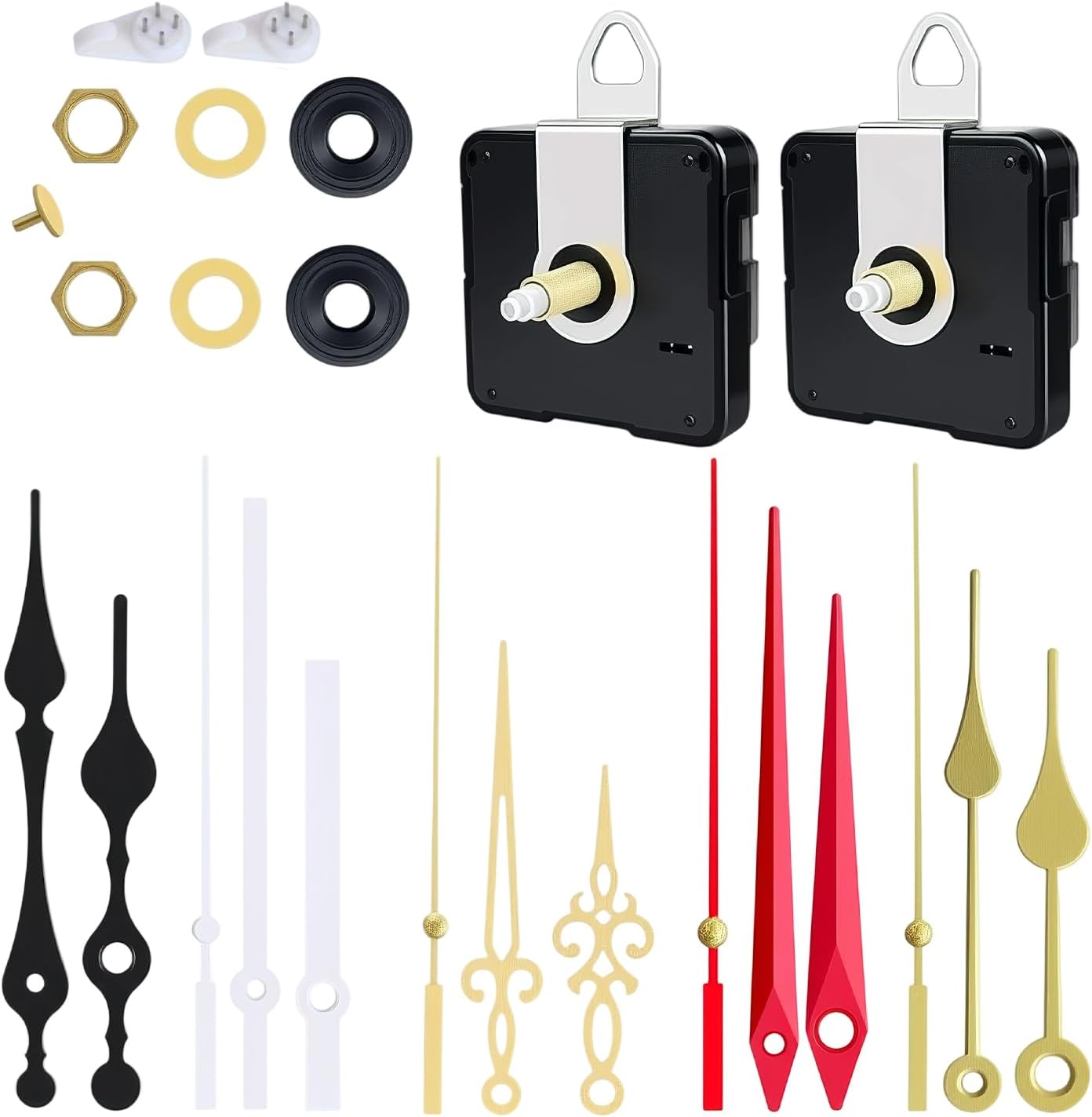 Clock Mechanism Replacement Kit, Clock Motor Movement Wall Replacement DIY Quartz, Clock Accessories, Non-Ticking DIY Set - 2 Mechanisms & 5 Metal Hands image number 2