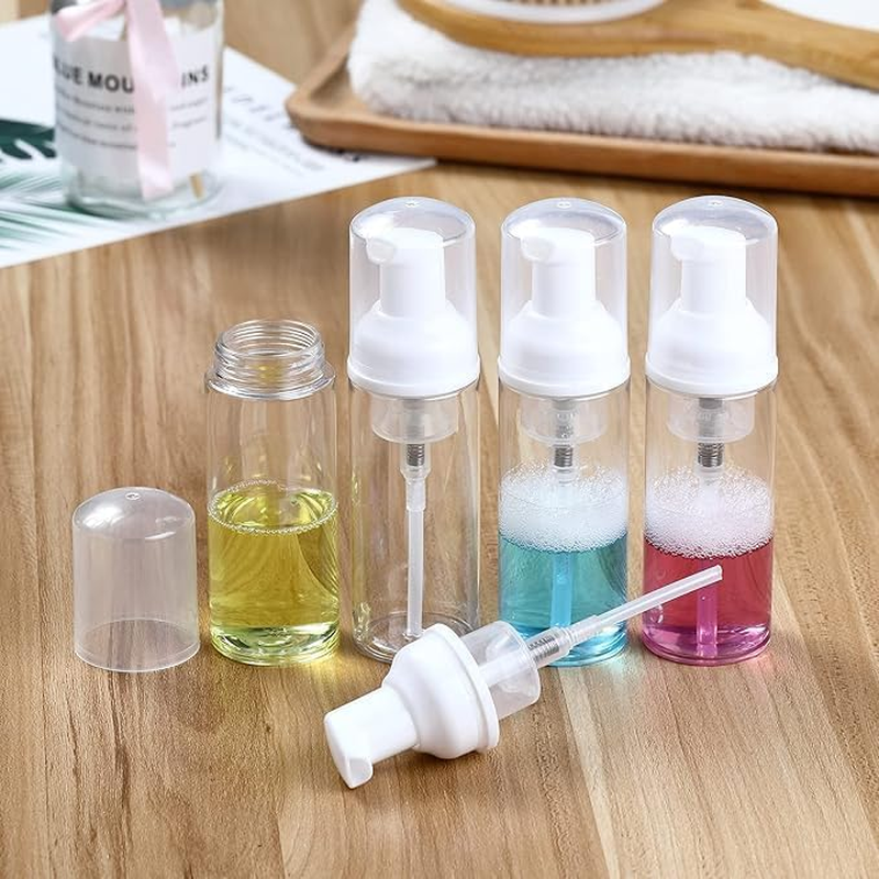 12 Pcs Empty Bottle Travel Soap Bottle, Plastic Foam Dispenser Bottle,Mini Foaming Soap Pump Dispenser for Cleaning, Travel, Cosmetics Packaging (2 Oz) (Clear)