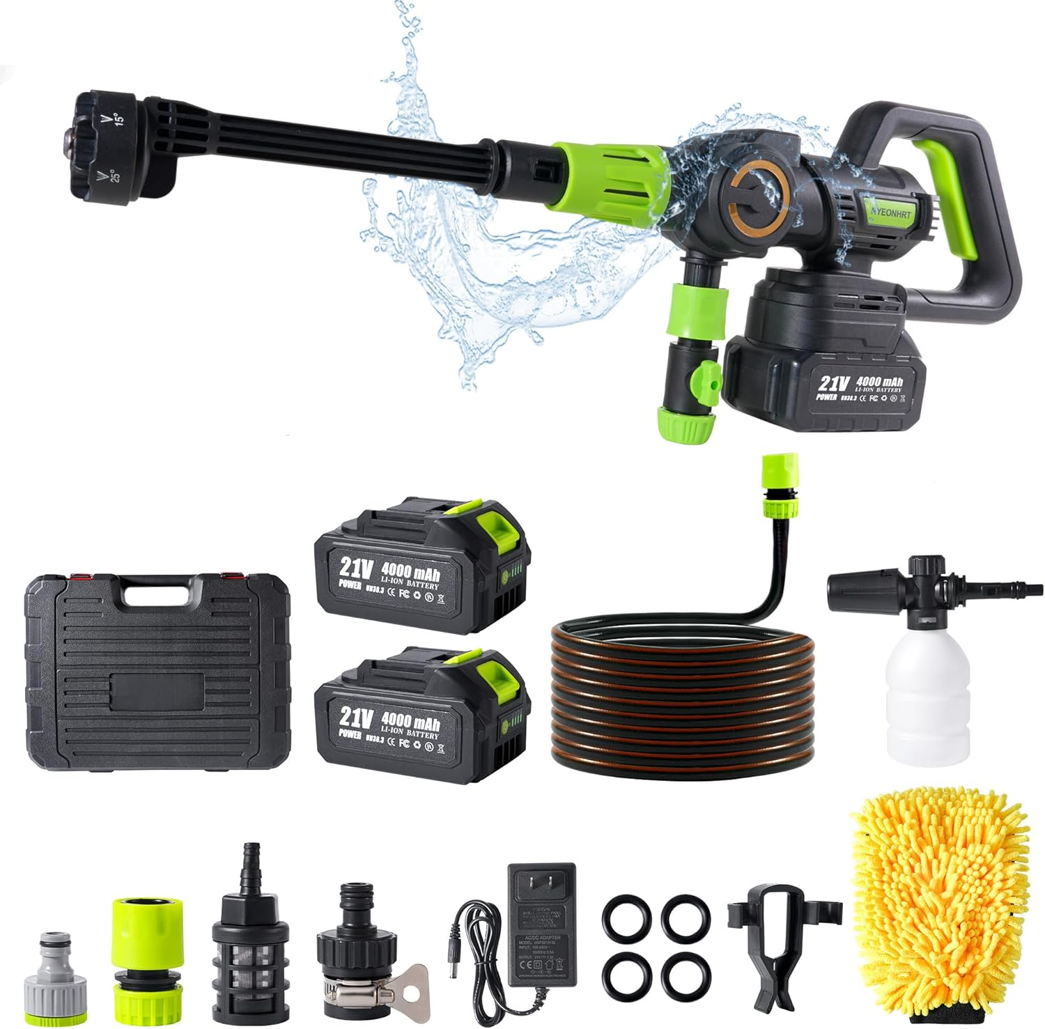 8.0Ah 1100PSI Cordless Pressure Washer Portable with 2 High-Density Battery, Powerful Brushless Motor, 3 Pressure Levels, 6-In-1 Nozzle, Foam Cannon, for Car Yard Cleaning Garden Watering image number 5