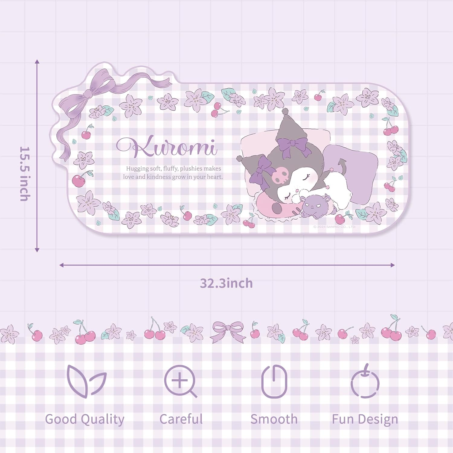 Kuitmor Kawaii Anime Mouse Pad Cute Gaming Mouse Pad,Non-Slip Waterproof Desk Mat for Keyboard,Durable Large Extended Mouse Pad with Bowknot Edge for Office Gaming - KLM Flower Dream image number 3