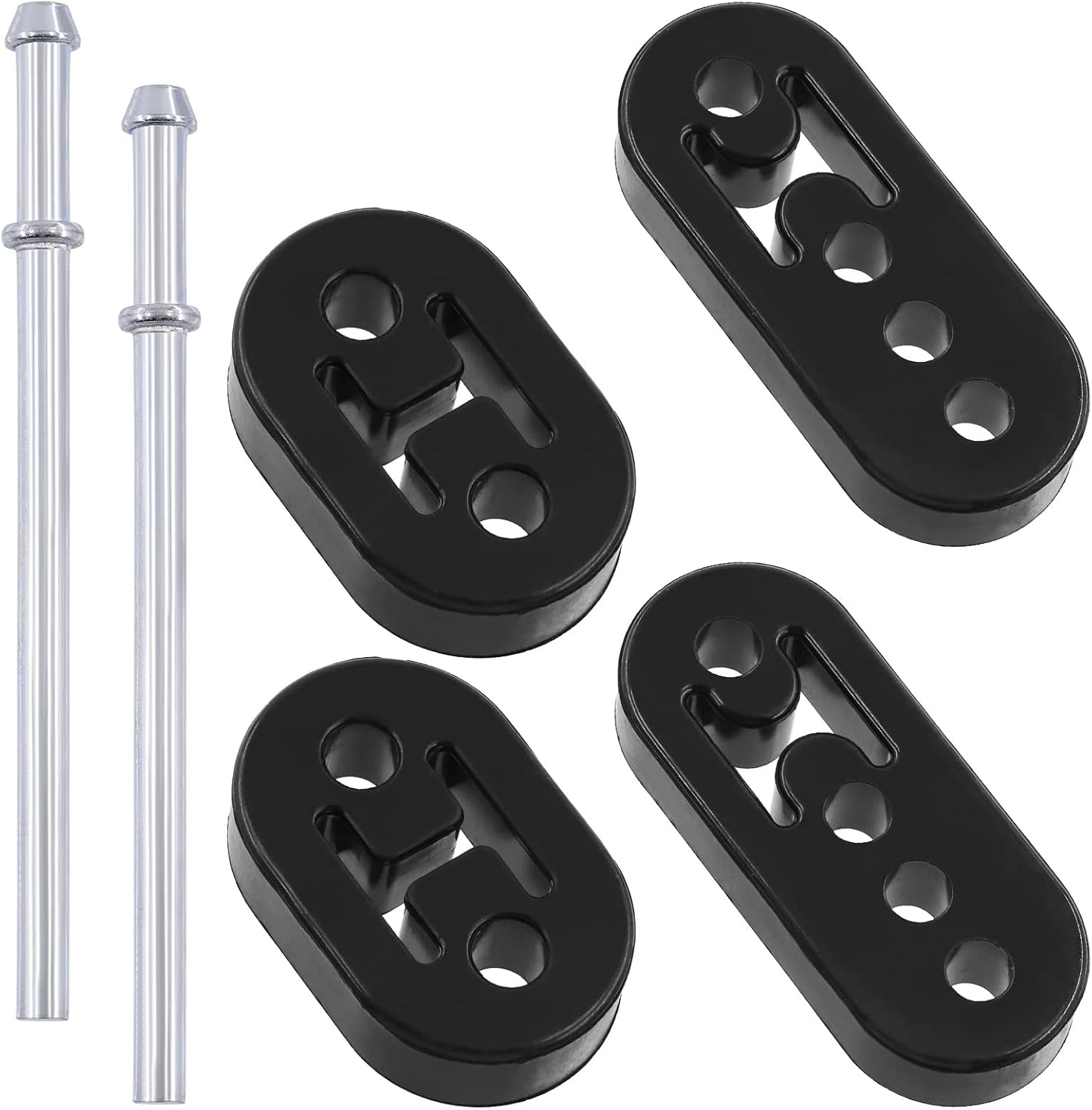 Tanstic 6Pcs Straight Wire Universal Exhaust Hanger Rod with 2 Holes & 4 Holes Car Exhaust Rubber Hanger Universal Heavy Duty Rubber Insulator Bracket Bushing Mount for Car Truck Jeep