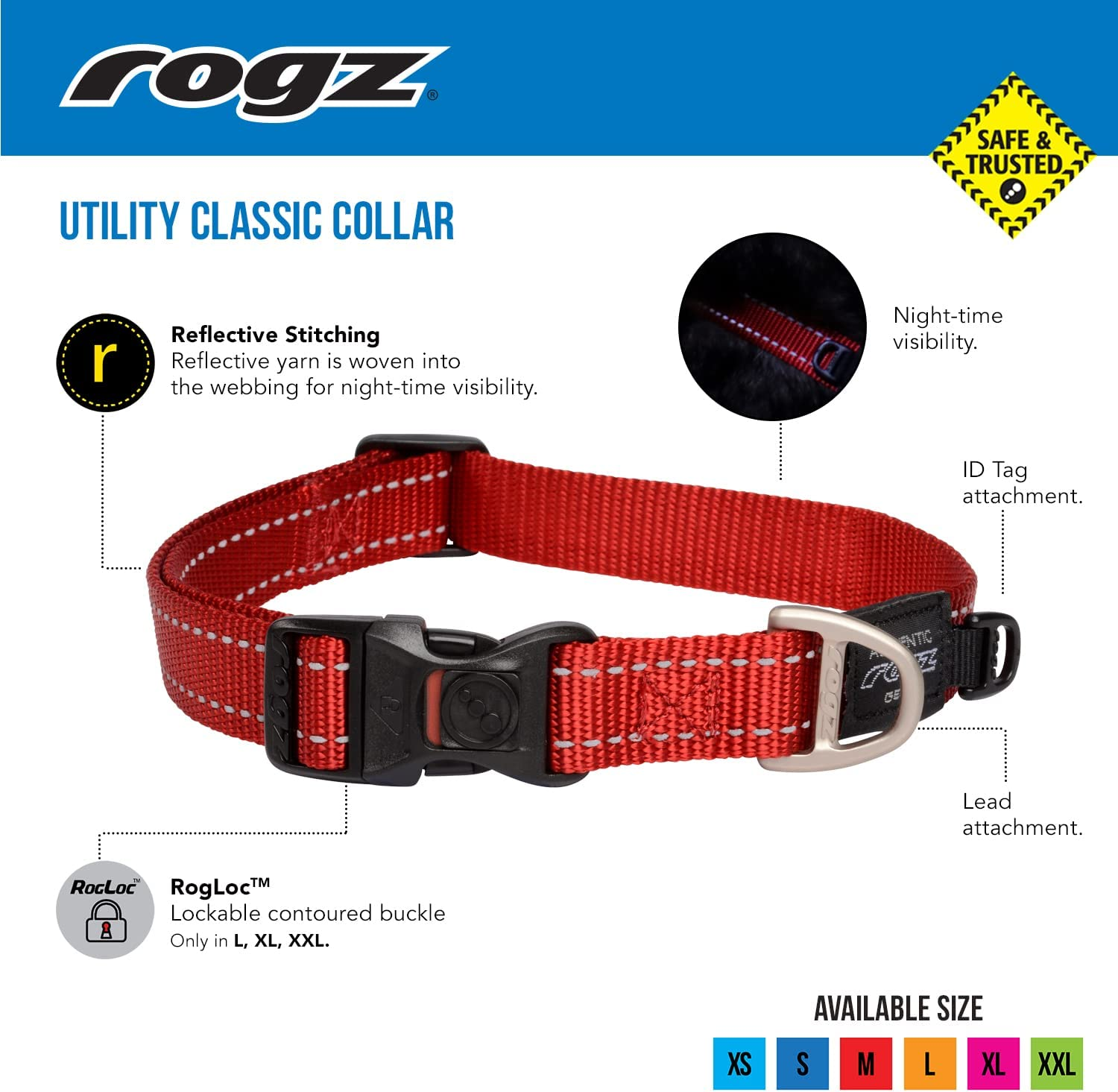 Rogz Classic Reflective Dog Collar Pink Extra Small image number 1