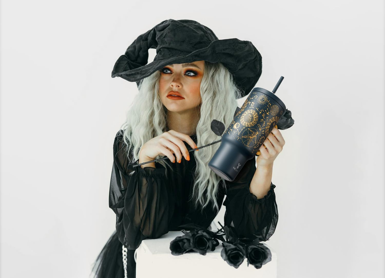 Meoky Tumbler with Straw and Lid for Car: 40Oz Insulated Tumbler with Handle - 100% Leakproof Stainless Steel Travel Mug for Home Office - Commuters Workers, Tarot image number 2