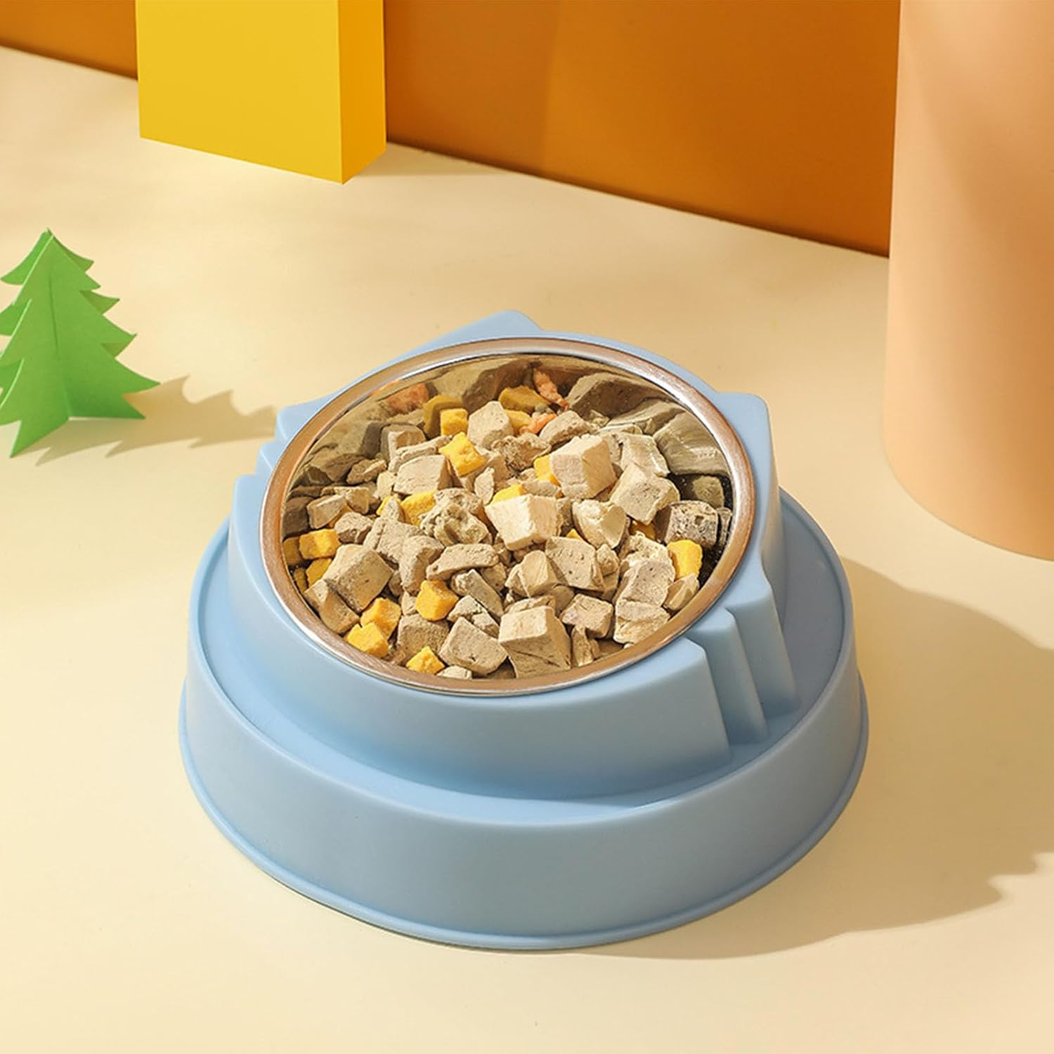 Raised Cat Bowl, Stainless Steel Plastic Cat Food Bowl Large Capacity Elevated Dog Bowl Neck Protection Pet Feeding Bowl, Raised Dog Feeder Non Slip Tilted Cat Bowl Pet Feeding Bowl for Dogs Cats image number 4