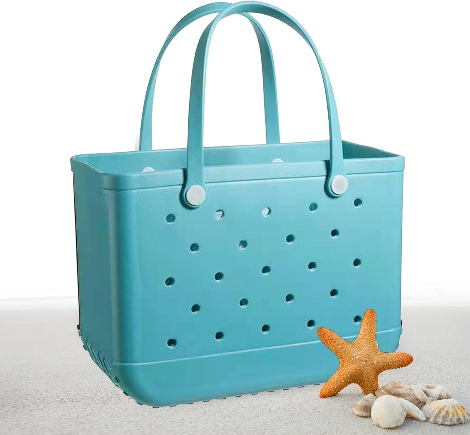 Large Beach Tote | Waterproof Washable Rubber Tote Bag with Holes | Stylish Women Hand Bag for Beach Pool Gym Sports Shopping image number 5