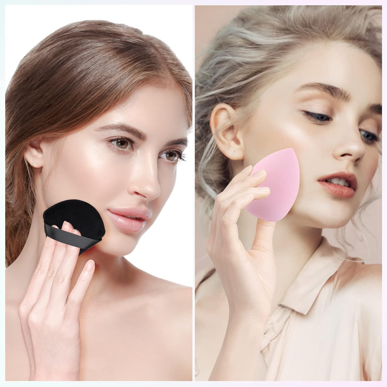 WSYUB Blenders Sponge& Powder Puff, 2Pcs Beauty Makeup Sponge for Blending and 4Pcs Black Triangle Velvet Powder Puff image number 6