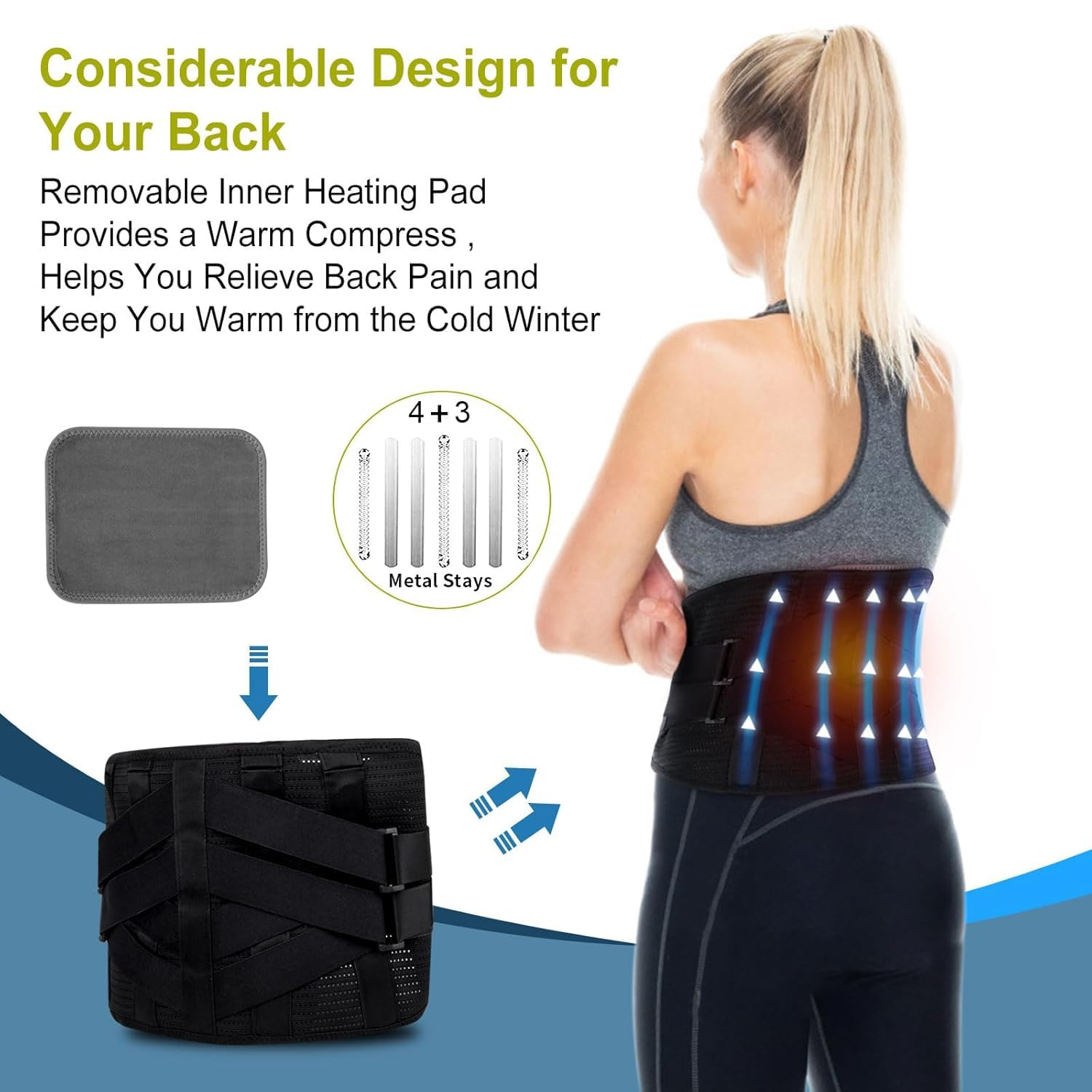 HONGJING Back Support Belt with Heat for Lower Back Pain Relief, Rechargeable Back Bace with 3 Temperature for Herniated Disc, Sciatica, Works for Men or Women (L) image number 5