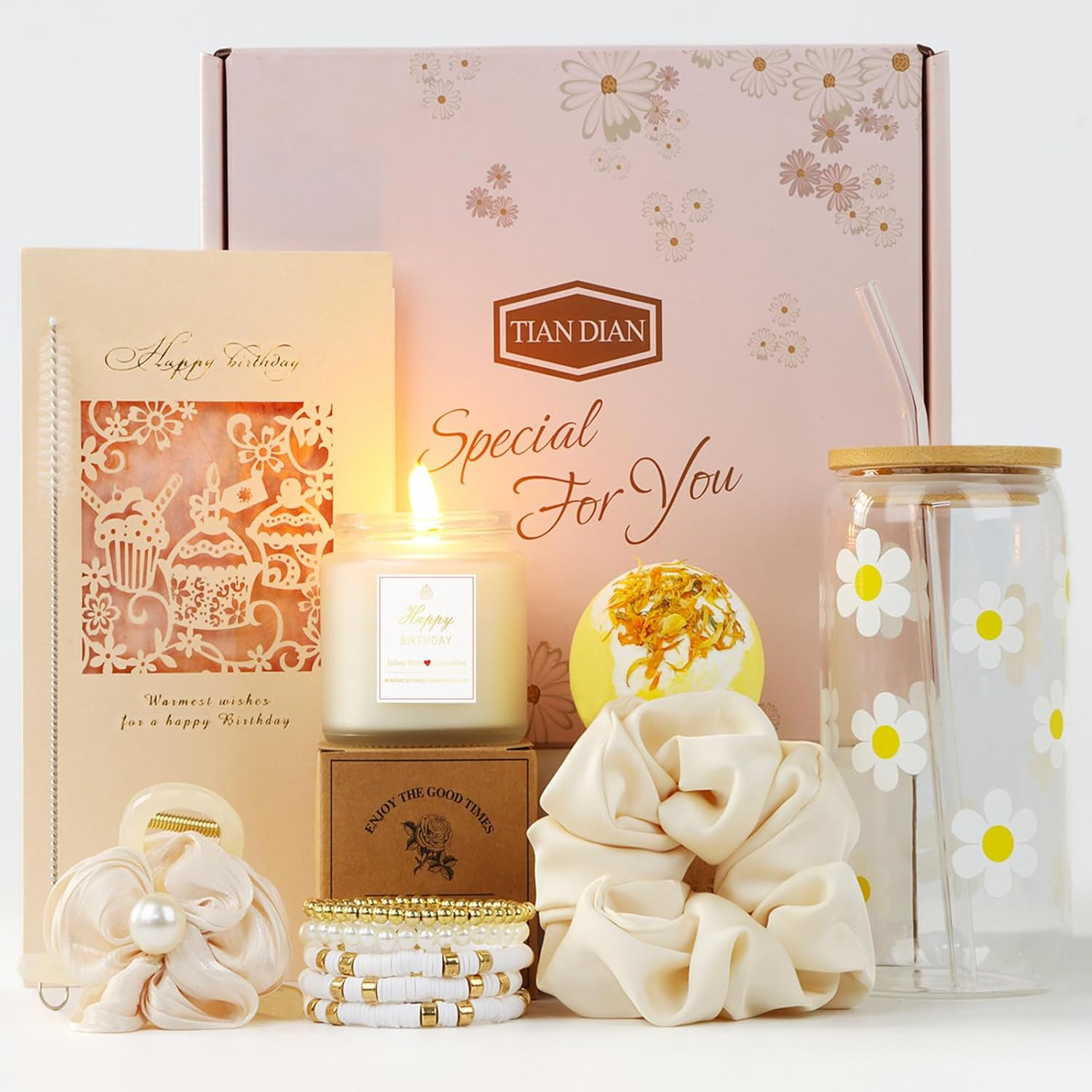 Gifts for Teen Girls, Birthday Gifts for Teen Girls, Girls, Unique Cute Birthday Gifts Box for Girl, Her, Sister, Daughter, Friends, Ideas Cute Daisy Aesthetic Glass Cups Gifts