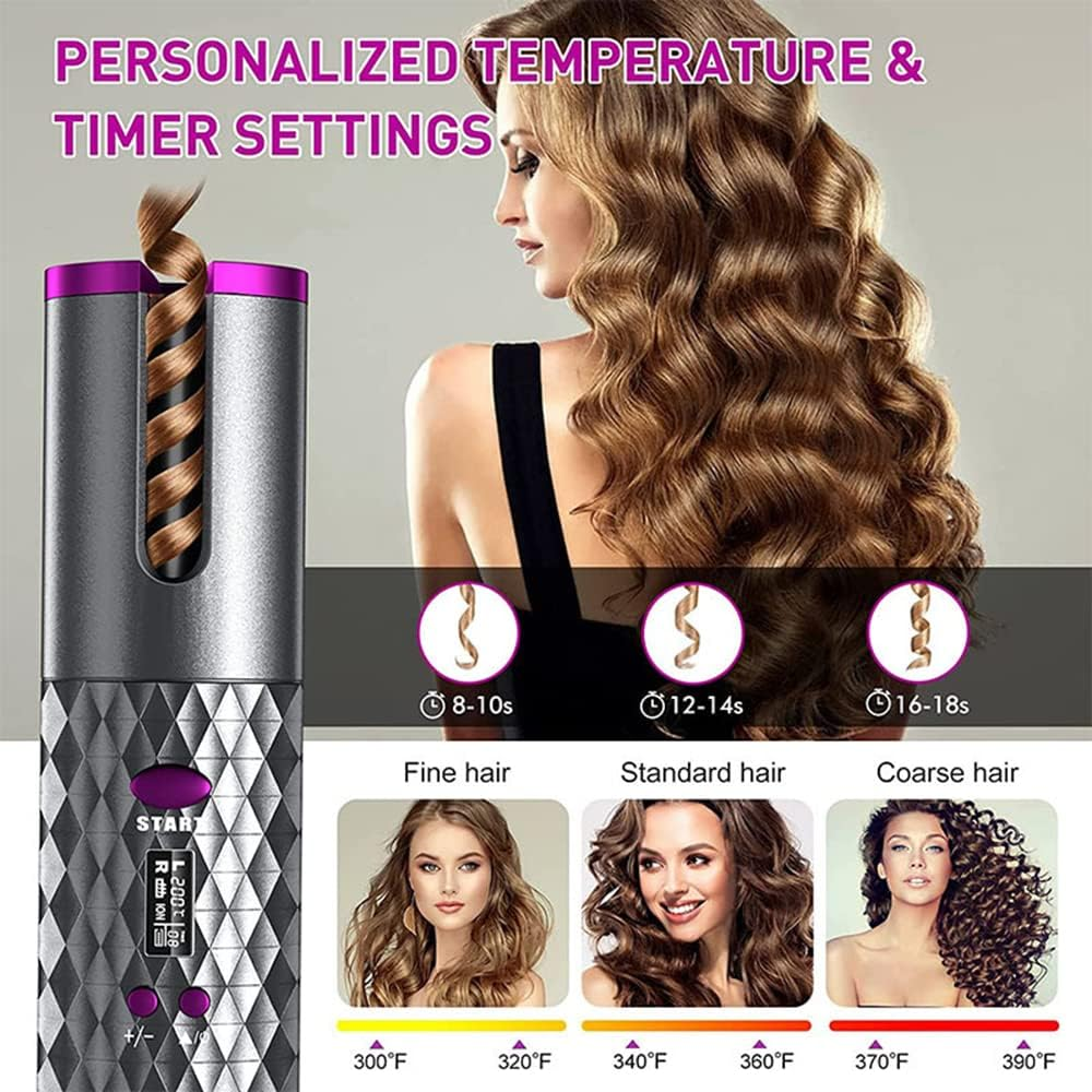 Automatic Hair Curler, Cordless Hair Curler W/Lcd Display & Timer, Portable Wireless Curling Iron, USB Rechargeable Curling Wand, Fast Heating & Auto Shut Off image number 6