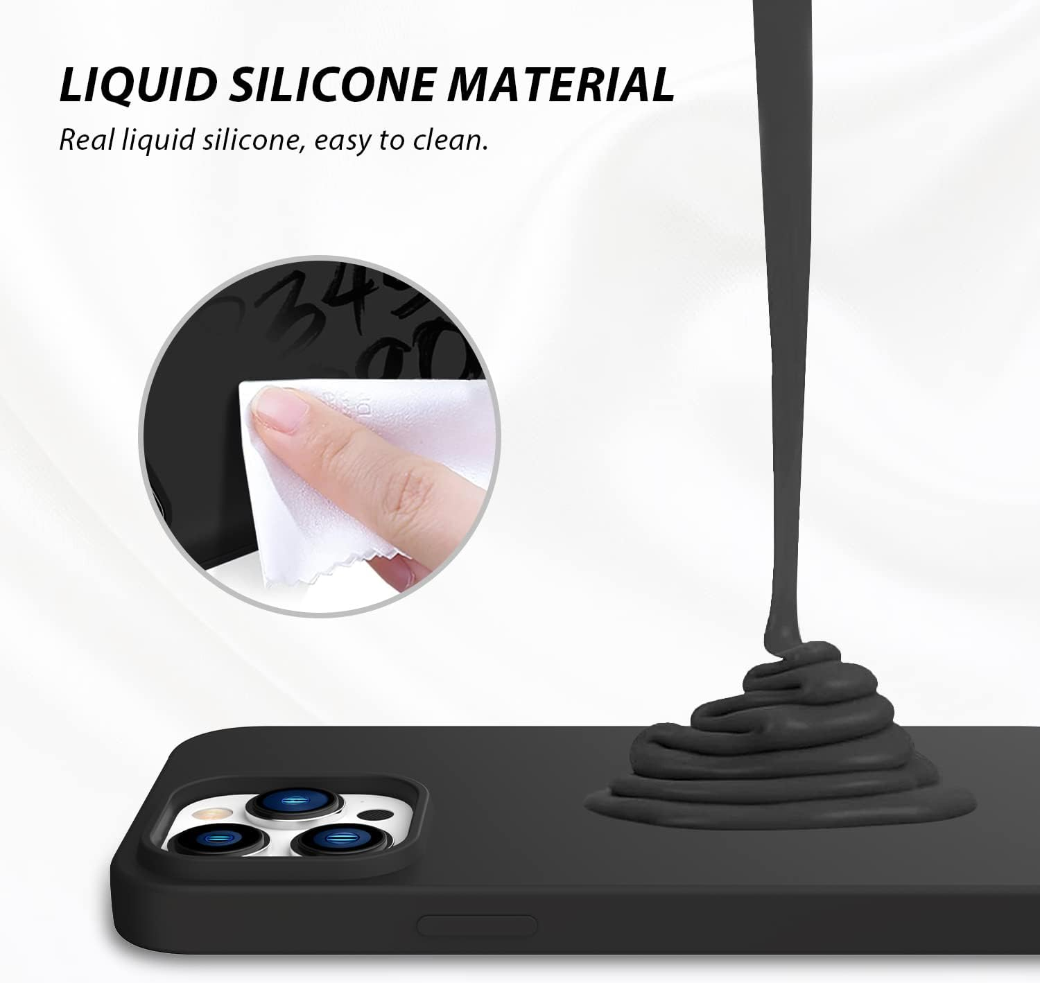 ZUSLAB Case for Iphone 14 Pro Max Case Real Liquid Silicone Anti-Scratch Gel Rubber Shockproof Cover with Soft Microfiber Lining Drop Full Protection for Apple (2022) - Black image number 3