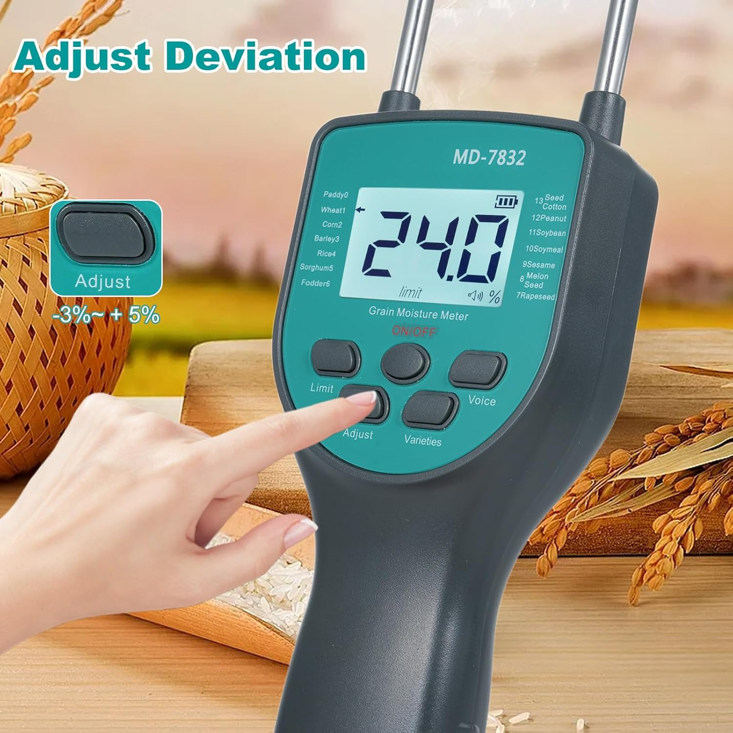 Hay Tester Digital Grain Content Meters for 14 Type Grains Paddy Wheat Corn Barley Rice Sorghum Pellet Feed image number 6