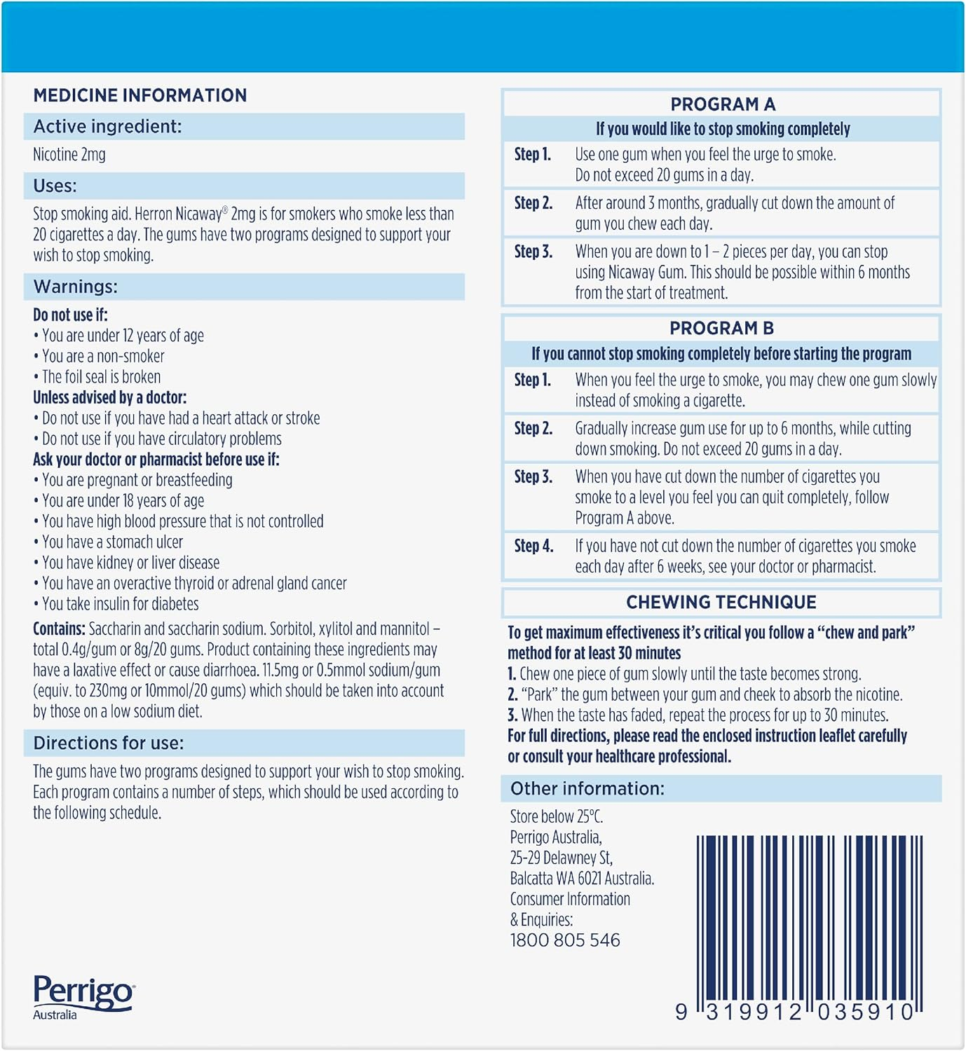 Nicaway 2Mg Stop Smoking Mint Gum (Pack of 240) image number 1