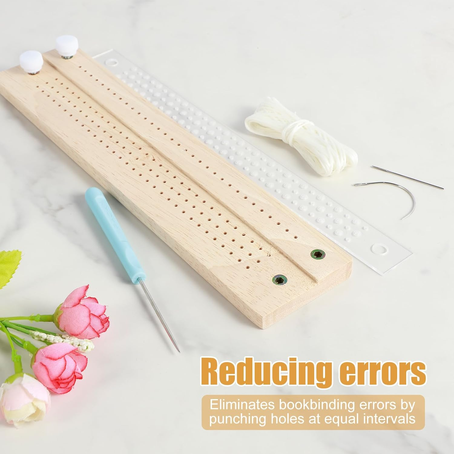 Abizarch Bookbinding Tools Set Wooden Signature Punching Tools Handmade Book Binding Punch Guide Tool with Awl Curved and Straight Needle Bookbinding Supplies for DIY Crafts Journals Scrapbooking ZHAZ image number 3