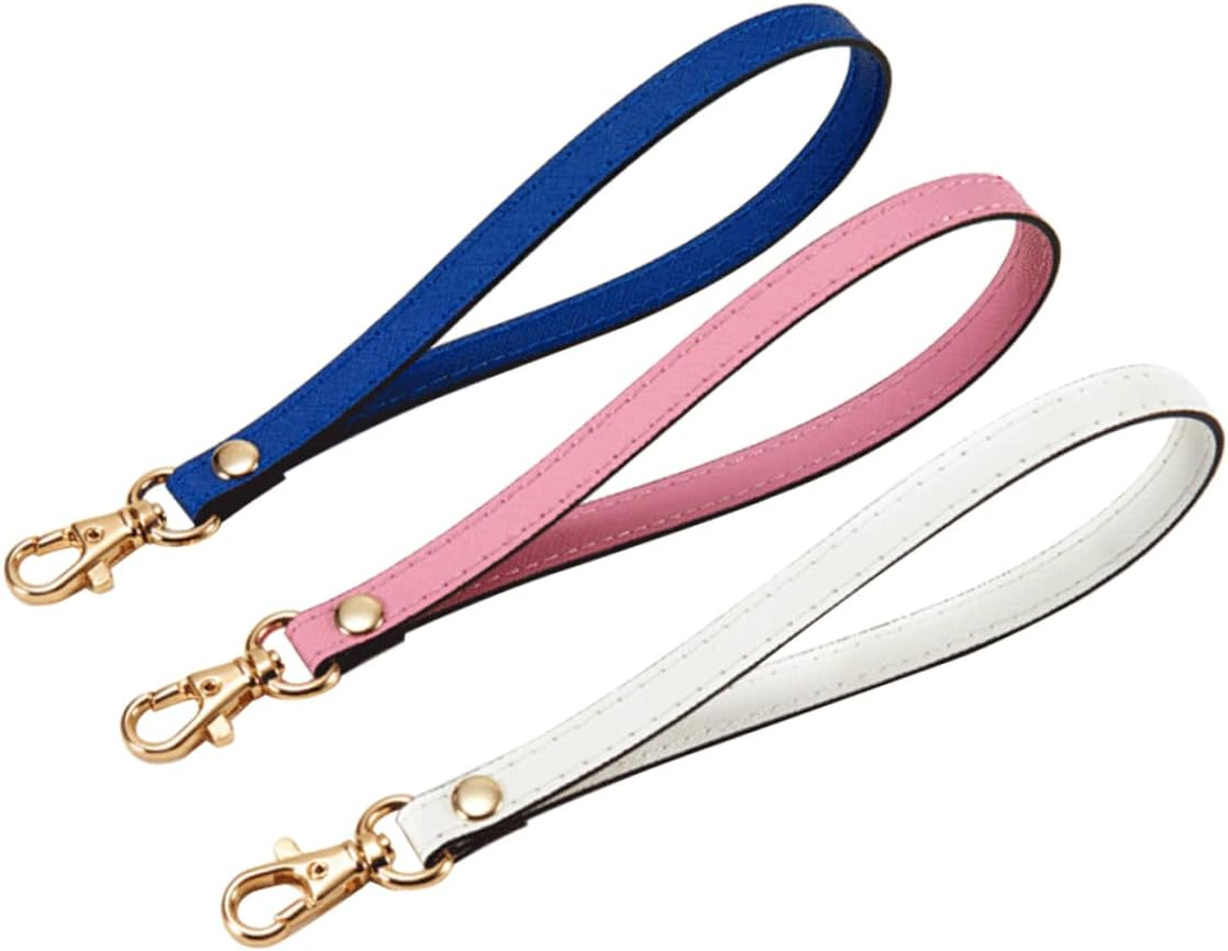 MINAOLULUS Leather Wrist Strap Clutch Wristlet for Women, Blue Textured Genuine Leather with Gold Buckle, Keychain Compatible Hand Strap for Purse Making and DIY Accessories image number 1