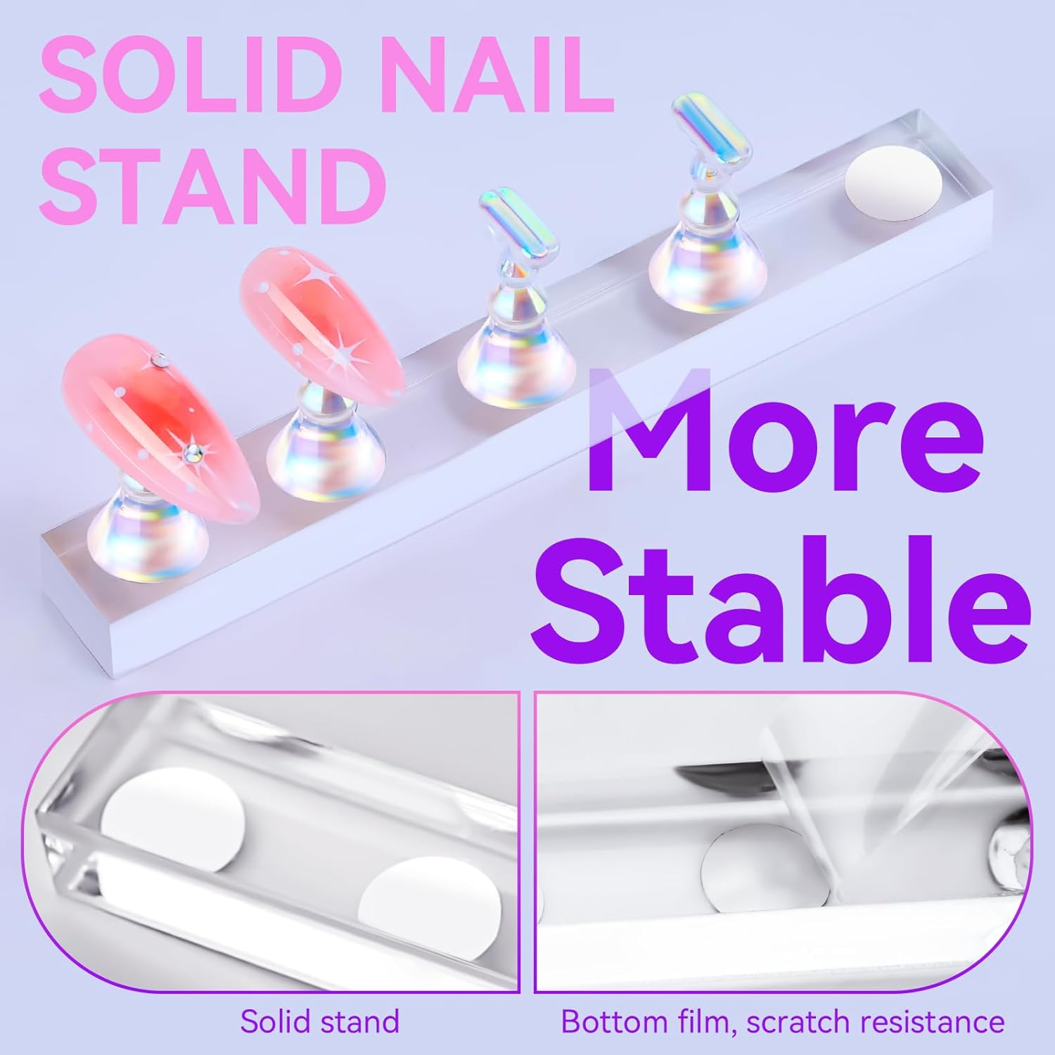 Makartt False Nail Stand: Transparent and Pink Nail Art Display Stand for Nail Art Displays Transparent Magnetic Nail Art Holder with Glitter and Reusable Adhesive Putty for Salon image number 5