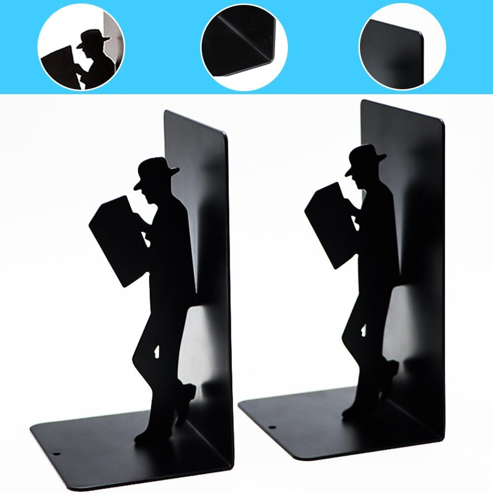 2 Pcs Book Holder, T-Shaped Structure Book Stand,Metal Bookends,Book Stopper,European Bookends,For Homes Offices Schools and Libraries Ect,With Rounded Corner Design Space Saving