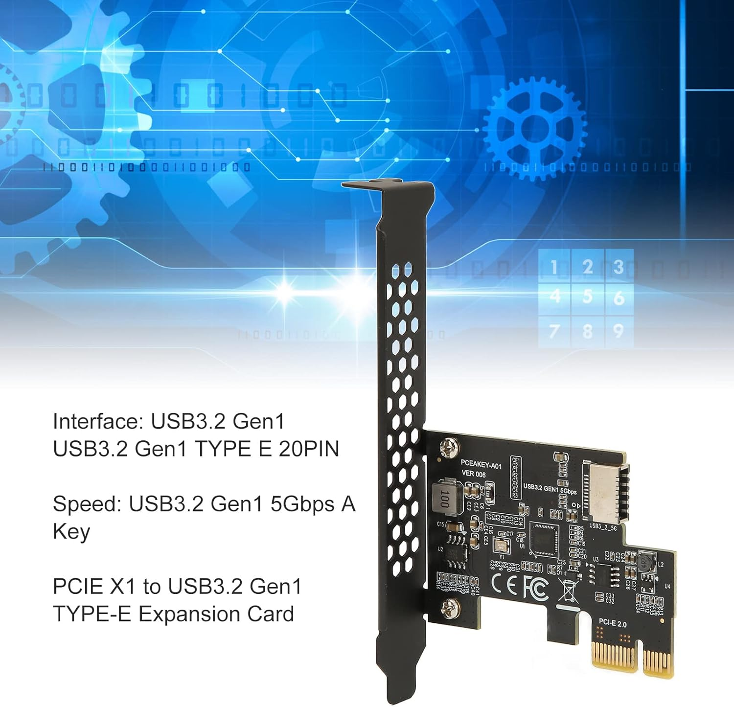 PCIE X1 to USB 3.2 Gen1 Type E Expansion Card, 5Gbps High Speed PCIE X1 to USB3.2 Gen1 Type E 20PIN Expansion Card for Desktop Front Type C, for WINXP 7/8/10/11 for Linux for OS image number 6