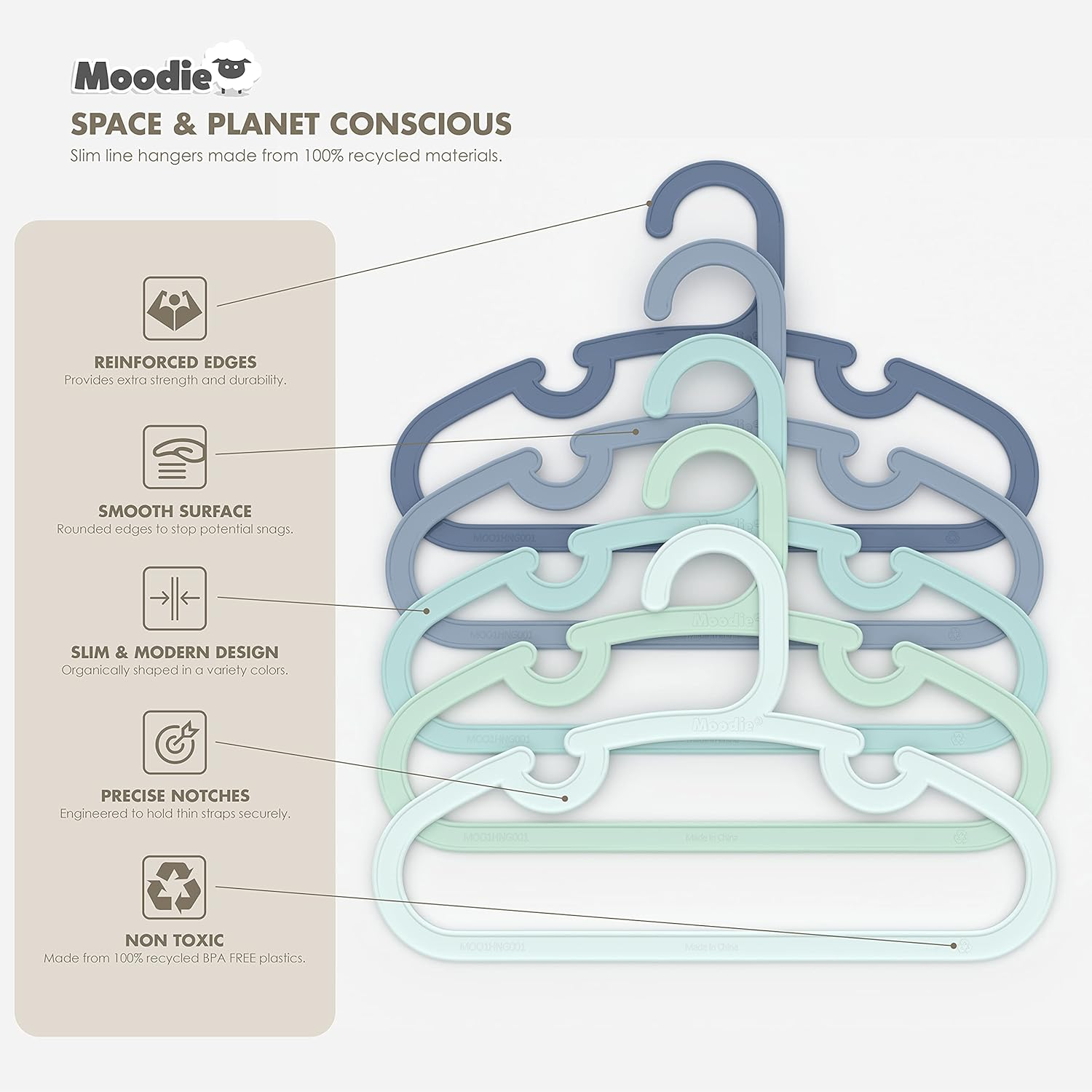 Recycled Plastic Kids Hangers | 13.5" Heavy Duty Kids Clothes Hangers | Bulk Pack Childrens Hangers, Large Child Hangers | Toddler Hangers (2-12Yrs | 25 Pack, Blues) - Bright White image number 2