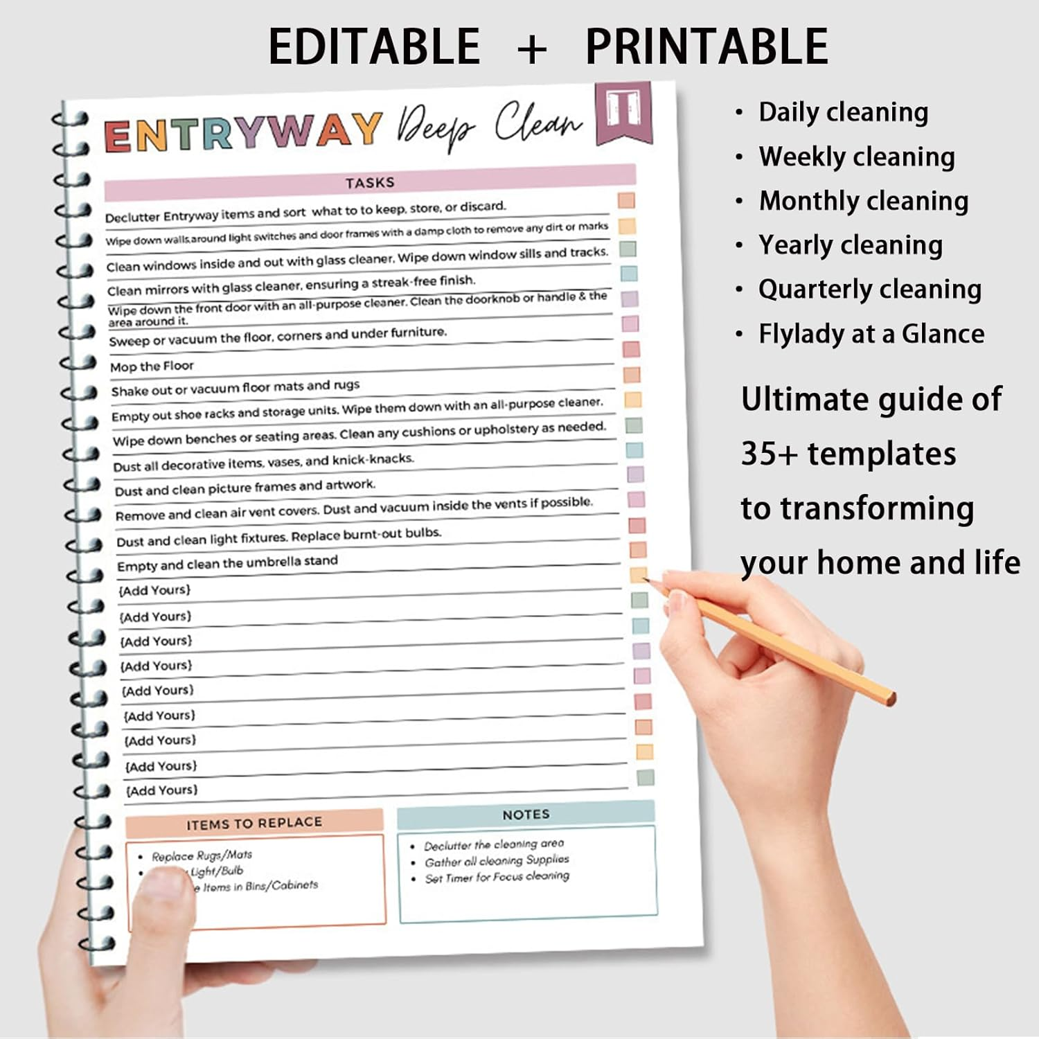 ADHD Cleaning Planner, Cleaning Schedule and Checklist Organizer, Daily Weekly Monthly Planner Notebook