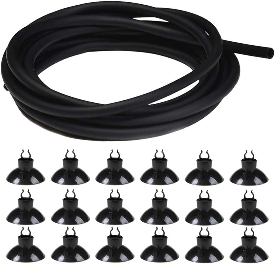 JIH 25 Feet Standard Airline Tubing Black with Suction Cups for Aquariums,Terrariums