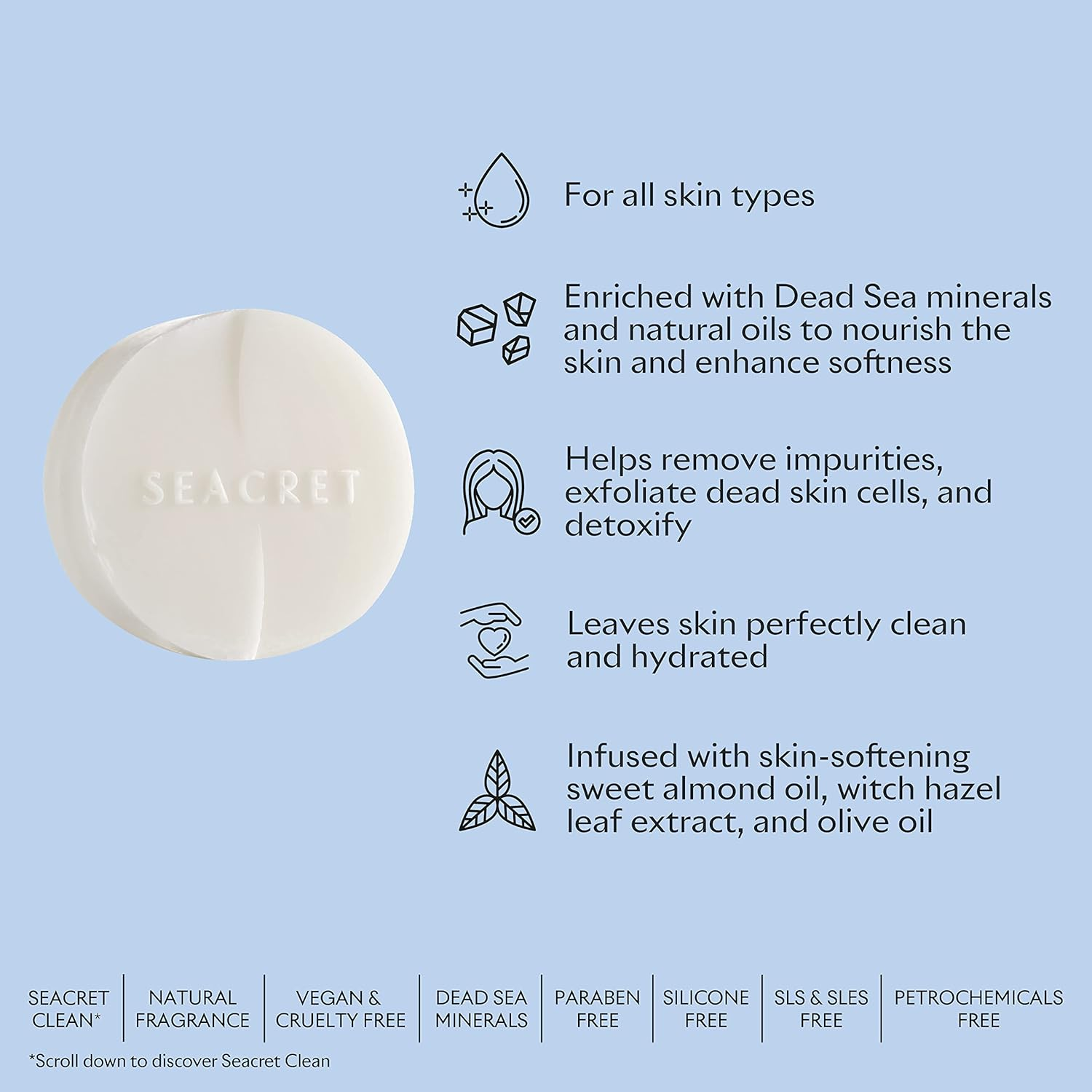 SEACRET Soap Bar - Natural Soap with Dead Sea Minerals & Olive Oil for Nourished Glowing Skin. 4.4 Oz image number 3