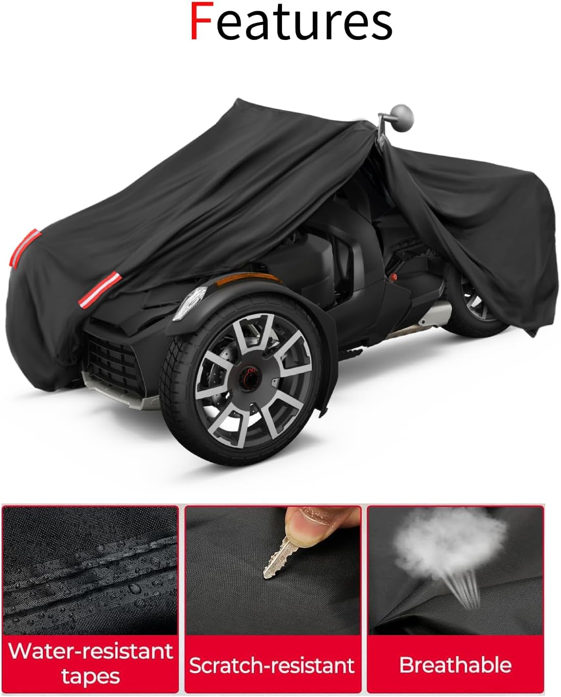 KEMIMOTO Full Cover Compatible with Can-Am Ryker 600 900 Sport Rally Edition Ryker Bike Full Cover All Weather Resistant with Reflective Strips - Full Cover-1 image number 6