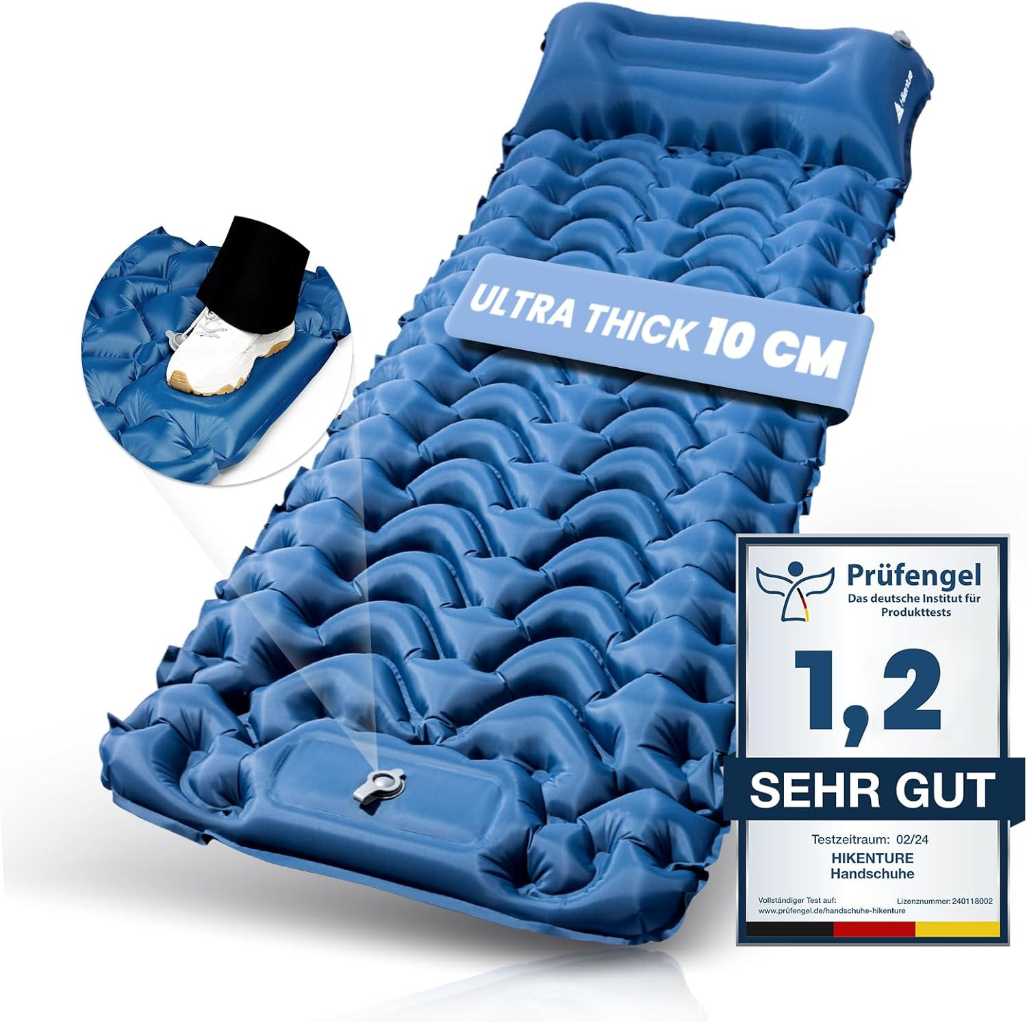 HIKENTURE Camping Mattress Sleeping Mat, Inflatable Backpacking Sleeping Pad Camping Mat with Built-In Foot Pump, Protable Lightweight Camping Bed Air Mattress for Camping & Hiking Equipment (Grey)