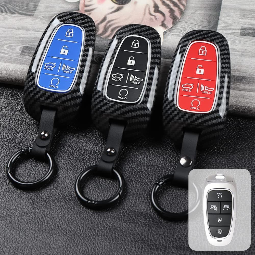 Ontto Plastic Car Key Fob Cover Fit for Hyundai Tucson Sonata DN8 NX4 Ioniq 5 Nexo New Santa Fe Grandeur Azera 2019 2020 2021 2022 Keyring Accessories Remote Key Holder Keychain 6 Buttons Black
