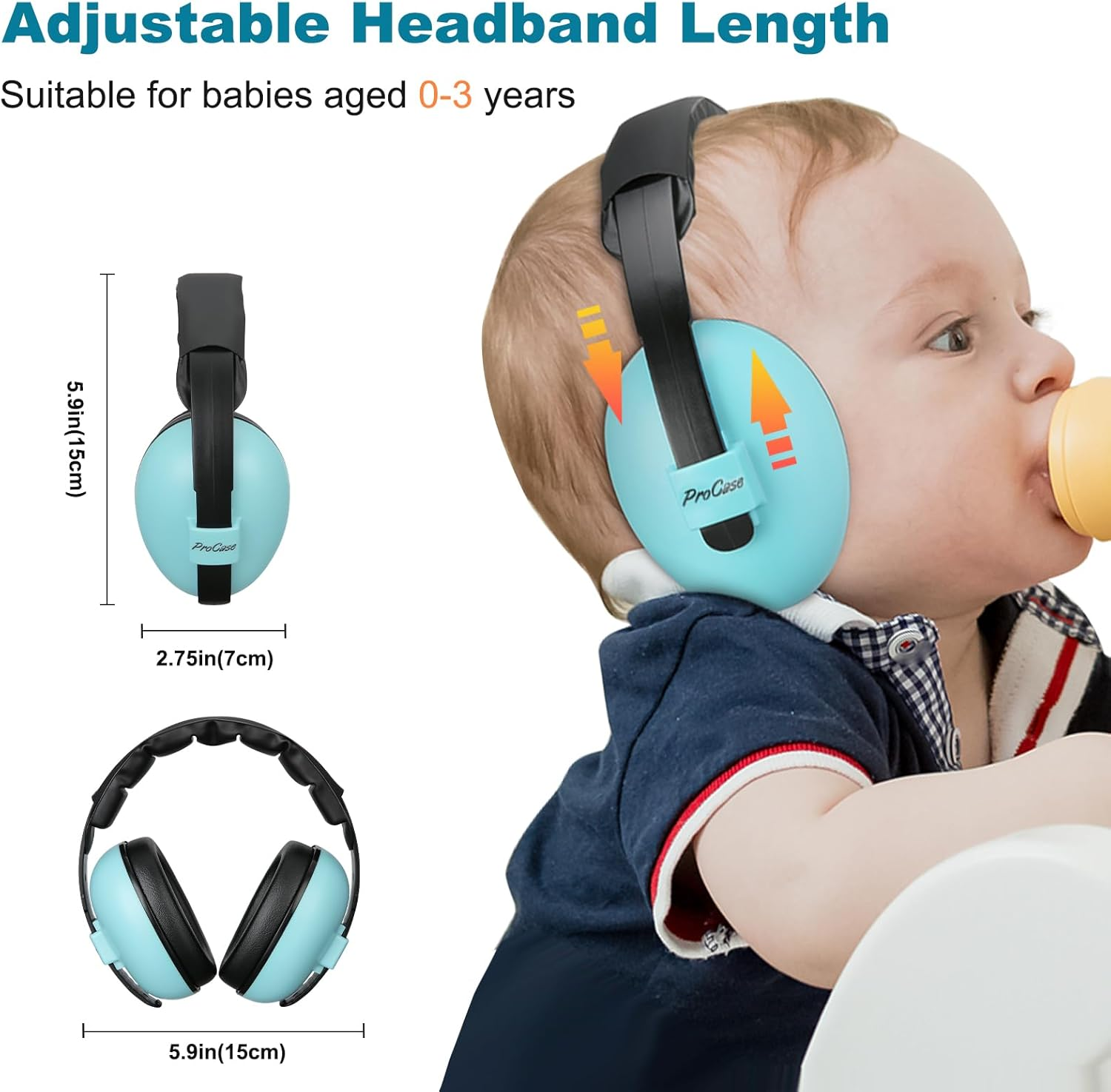 Procase Baby Ear Muffs (Aged 0-3 Years), Noise Cancelling Headphone for Infant Newborn Toddler, Soft Hearing Protection Earmuffs for Babies Sleep Travel -Skyblue - Blue image number 6