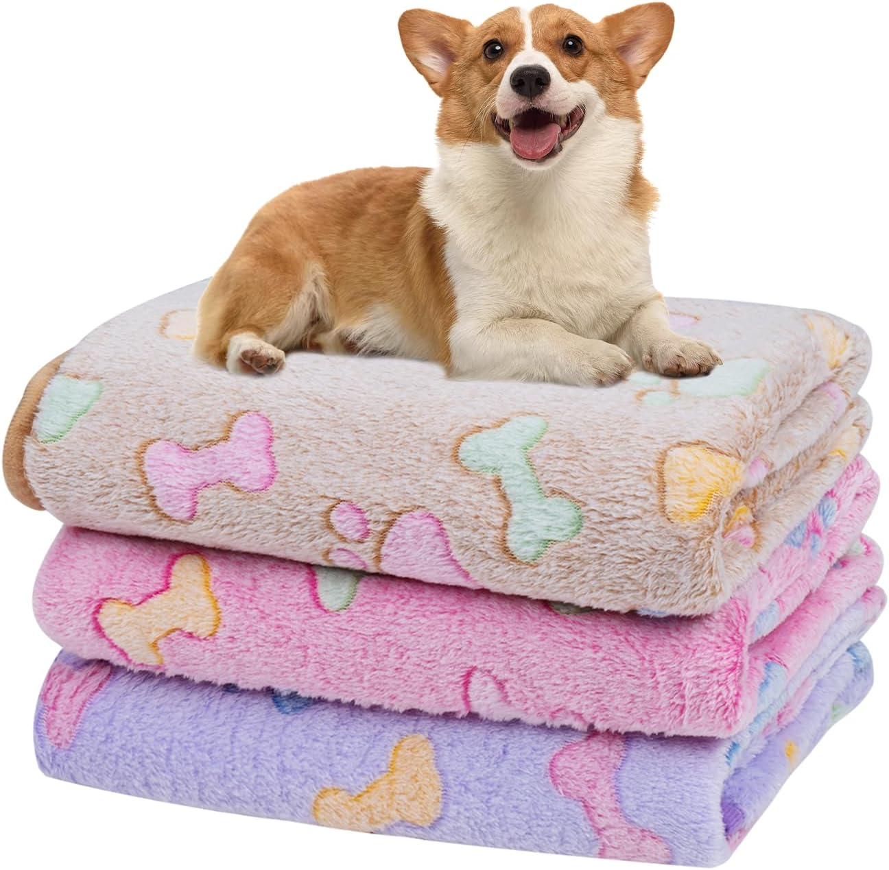Dono 1 Pack 3 Blankets Soft Fluffy Cute Bone Pattern Fleece Pet Blanket Warm Sleep Mat Cute Print Design Puppy Kitten Blanket Doggy Mat Paw Print for Dog Cat Kitten Doggy and Animals