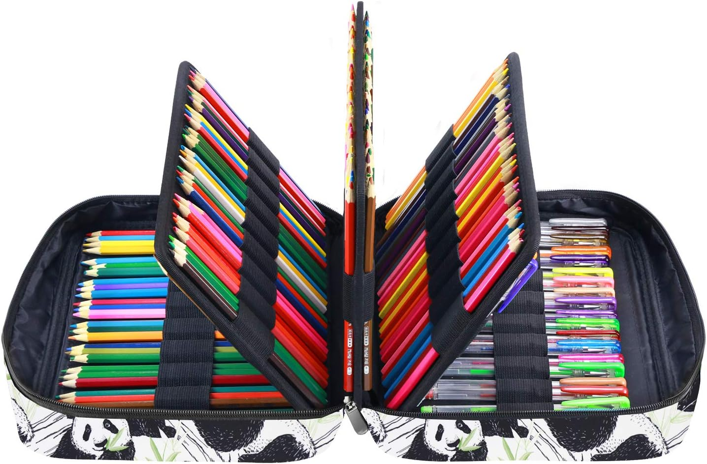 YOUSHARES Colored Pencil Case 220 Slots Pen Case Organizer with Handy Wrap & Zipper, Multilayer Holder for Prismacolor Colored Pencils & Gel Pen (Panda) image number 1