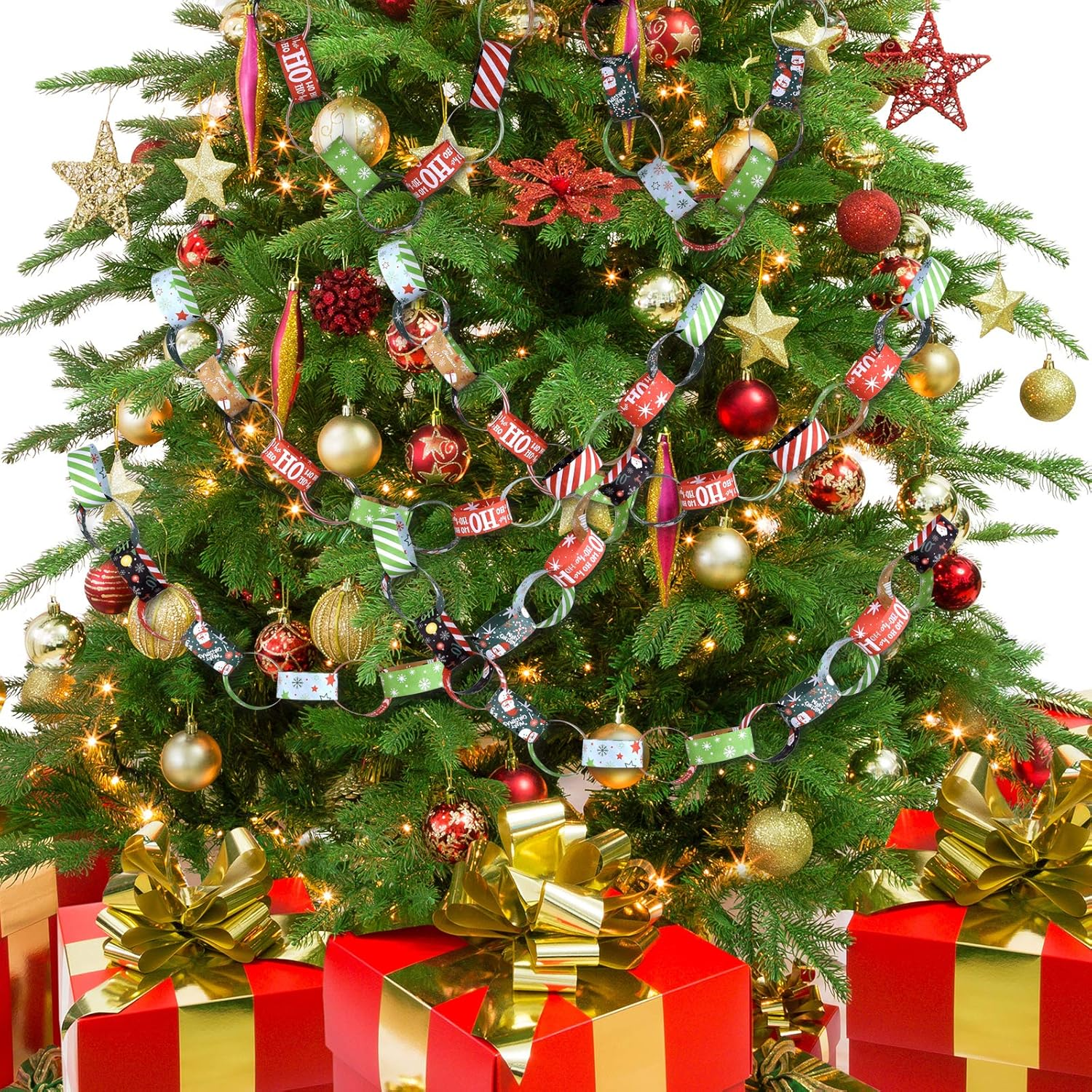 ASTARON 300Pcs Christmas Paper Chains Festive Printed Creative Paper Decorations image number 4