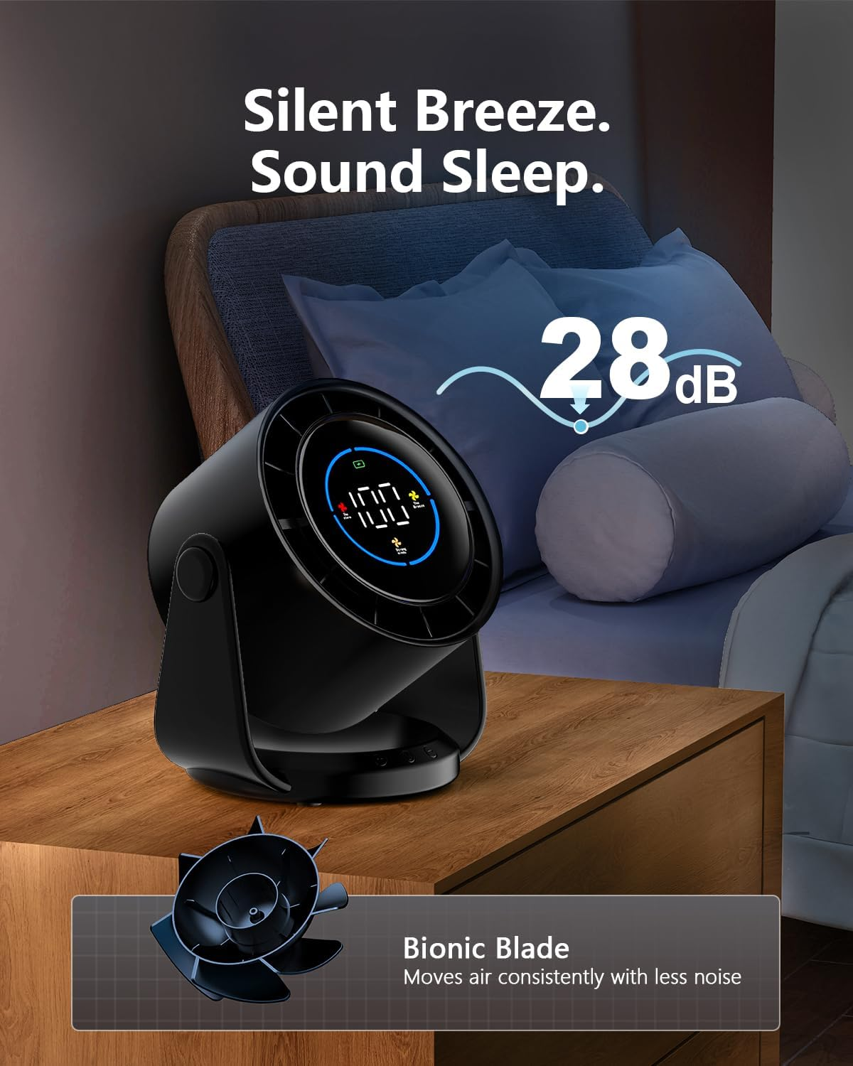 Table Fans, Handheld Portable Turbo Fan Ultra Quiet Desk Fan, Digital Display Rechargeable USB, 105&deg;Tilt 100 Speeds, Wall-Mounted Design, Portable Fans for Home Office Kitchen Travel Camping - Black image number 3