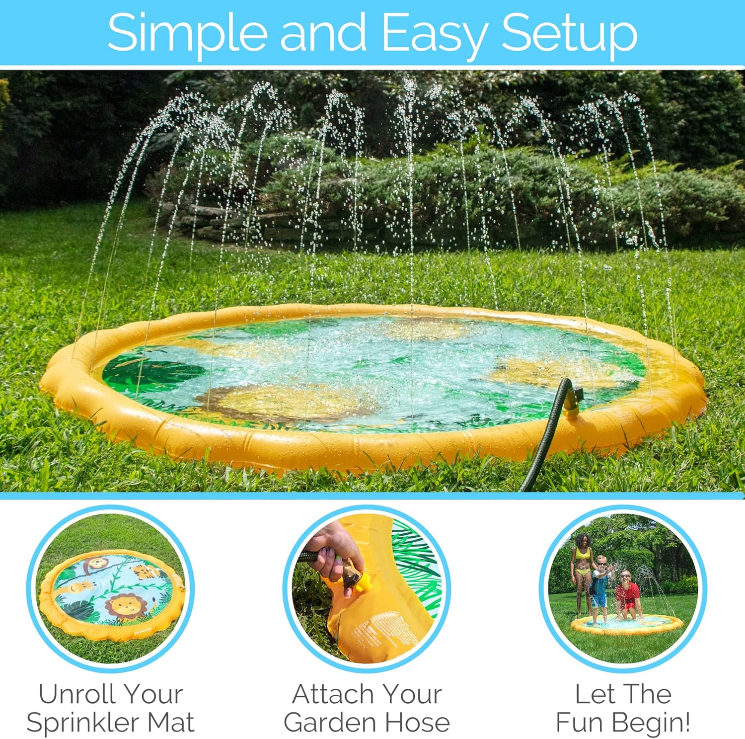 Swimline 68 Inch Sprinkler Mat and Splash Play Mini Pool Outdoor Water Toy Safari Adventure | for Kids and Family Fun | Exciting Backyard Water Action image number 2