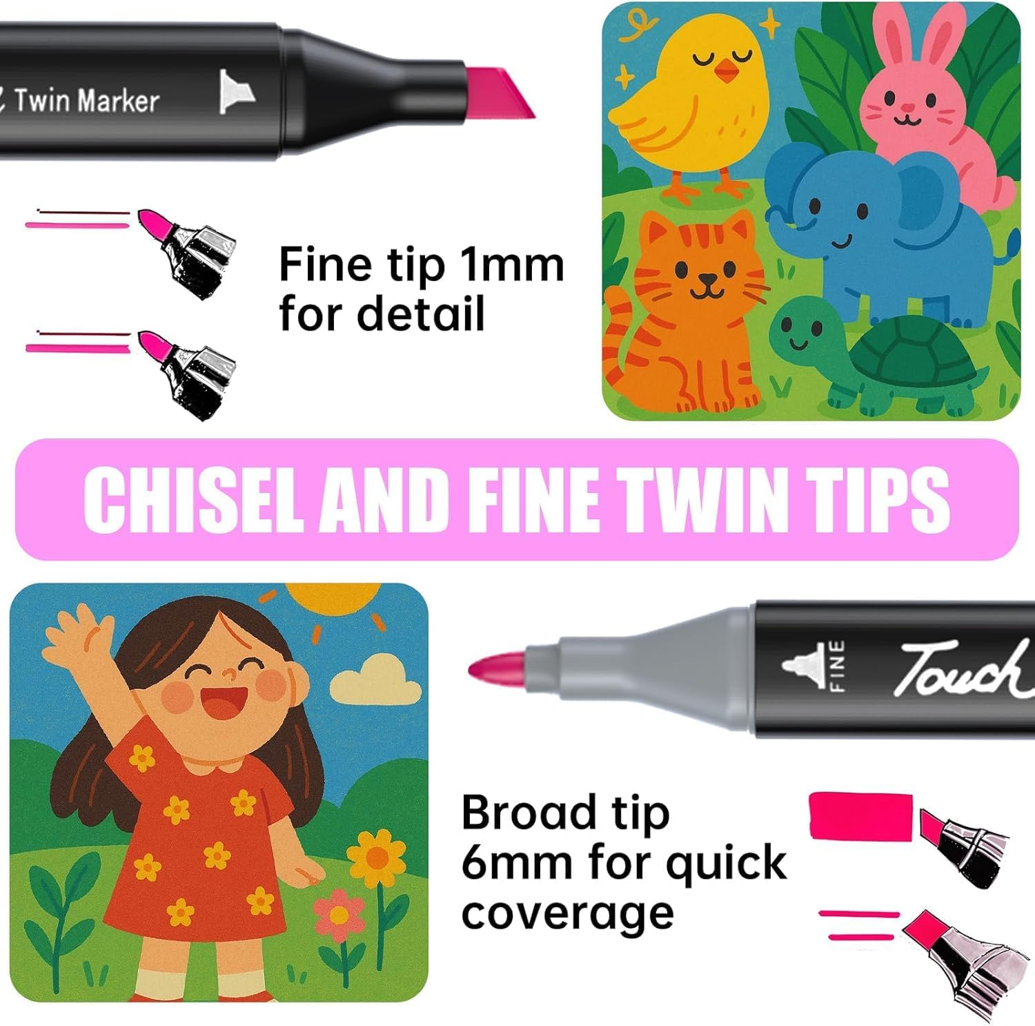 Marker Set 120Pcs Colored Drawing Marker Pens with 6 Drawing Books Double Headed Colored Art Dual Sketching for Kids Beginners Boys Girls Students Gift Non-Toxic Quick Drying Durable Non-Staining image number 3