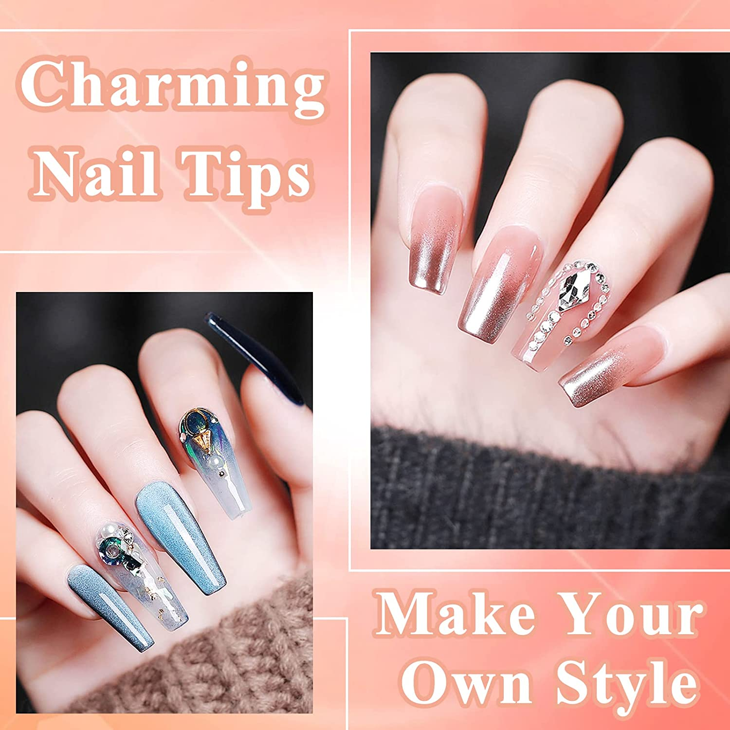 Meschett Acrylic Nail Kit - 500 Pcs Transparent Fake Nails in 10 Different Sizes with LED Nail Lights, Nail Clippers,Nail Glue, Gel Nail Polish Kit with Uv Light and Nail Glue for Nail Art DIY image number 5