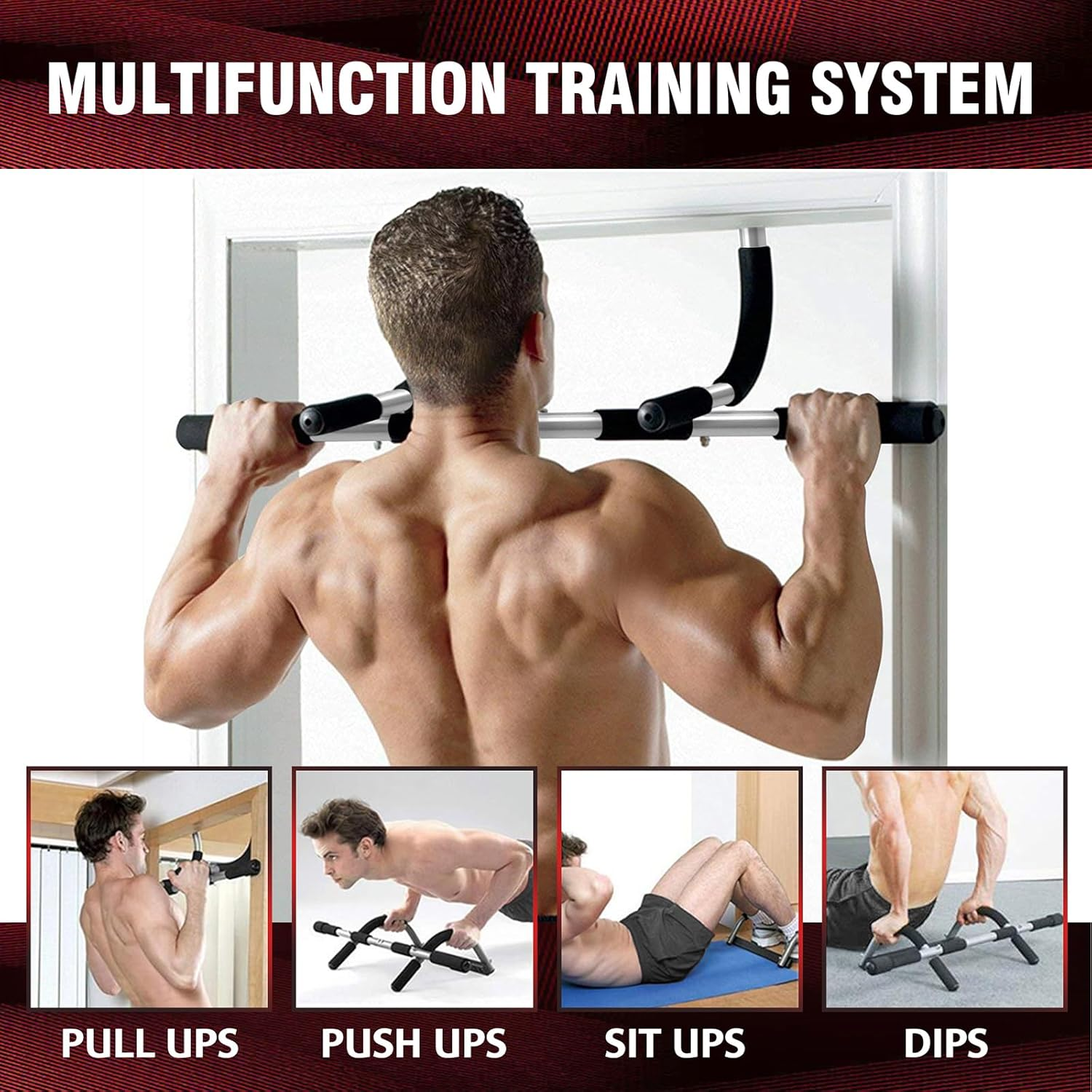 Pull up Bar for Doorway, Upgrade Chin up Bar for Doorway without Screws, Portable Strength Training Door Frame Pull-Up Bars, Door Workout Bar with Foam Grips for Home image number 6