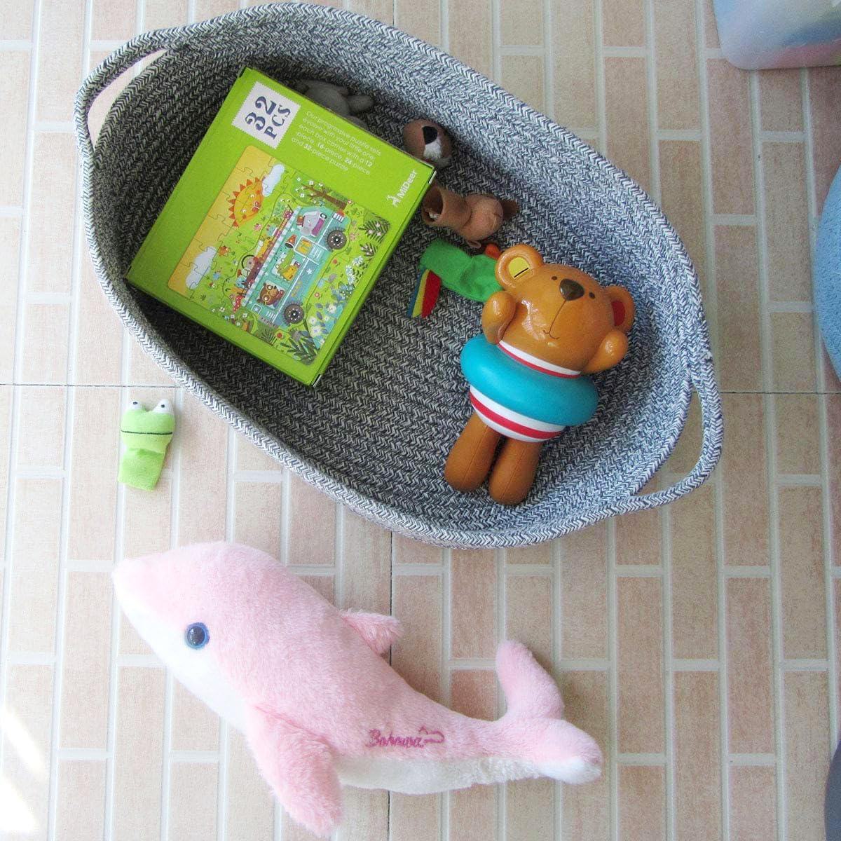 Woven Cotton Rope Storage Basket, (14.5"X 11"X 5") Cube Changing Table Organizer for Closet Towels, Baby Nursery Bin, Small Dog Cat Toy Box, Gift Baskets Empty by CIKI HOME - Brown image number 6