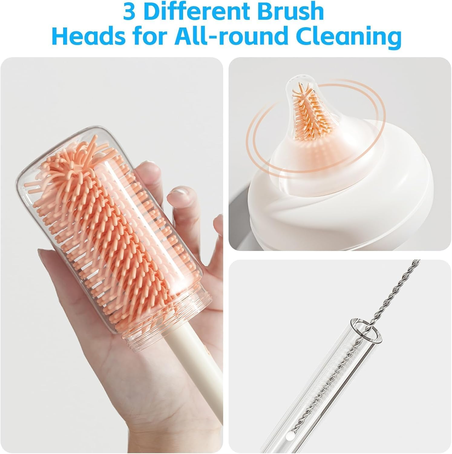 7-In-1 Bottle Brush Cleaning Set, Including Drying Rack, Draining Tray, Detachable Bottle Brush, Nipple Brush, Straw Brush and Soap Dispenser image number 2