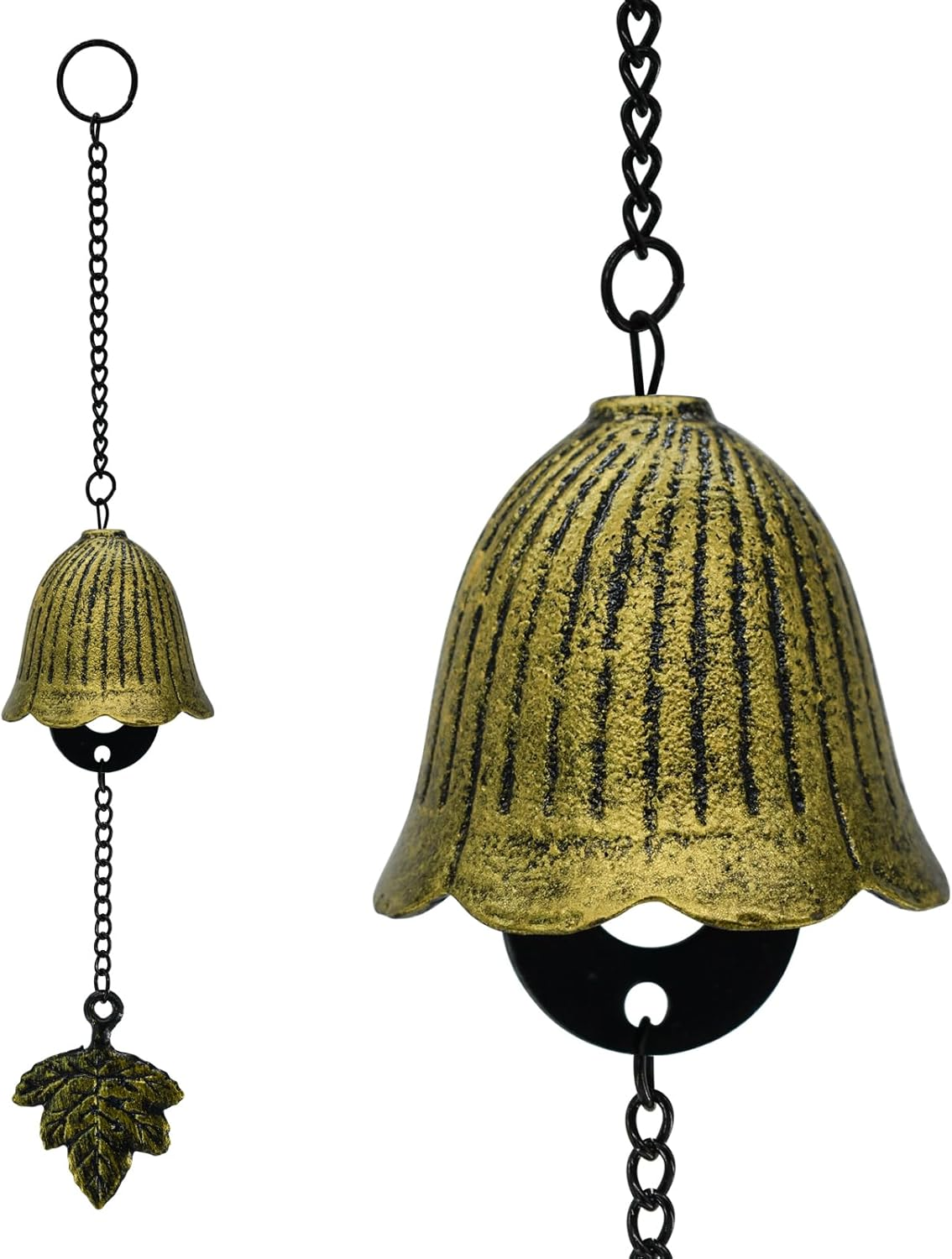 Mrmrkura Japanese Leaf Wind Chimes, Small Wind Bell Pendent for outside Hanging Cast Iron Wind Chime Ornament for Bless Garden Backyard Home Decor (Bronze)