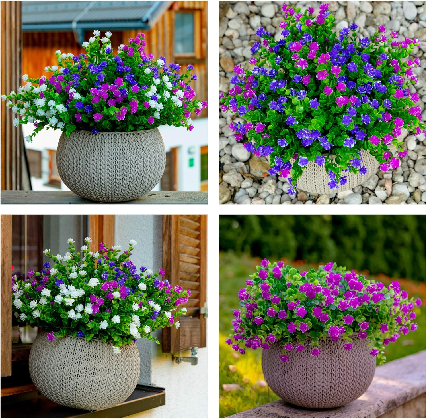 Artificial Flowers for Outdoors UV Resistant - 12 PCS Bundles Faux Fake Outdoor Plants Plastic Flowers Bushes Shrubs No Fade Artificial Greenery Home Porch Stems outside Window Box Decor(Magenta)