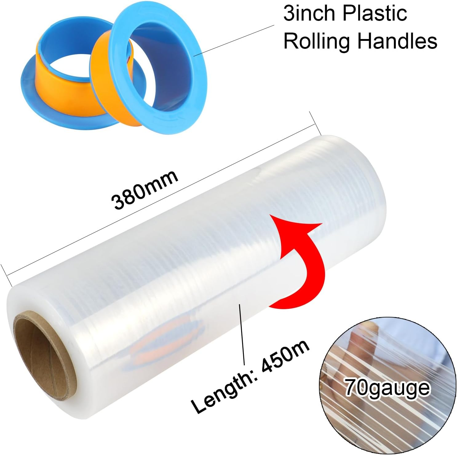 Clear Stretch Shrink Wrap Film, Heavy Duty Packaging Stretch Film for Shipping, Moving, Pallet, 1 Roll with 1 Pair Hand Saver,15 Inch X 1476Ft, 70 Gauge,Bomei PACK image number 2