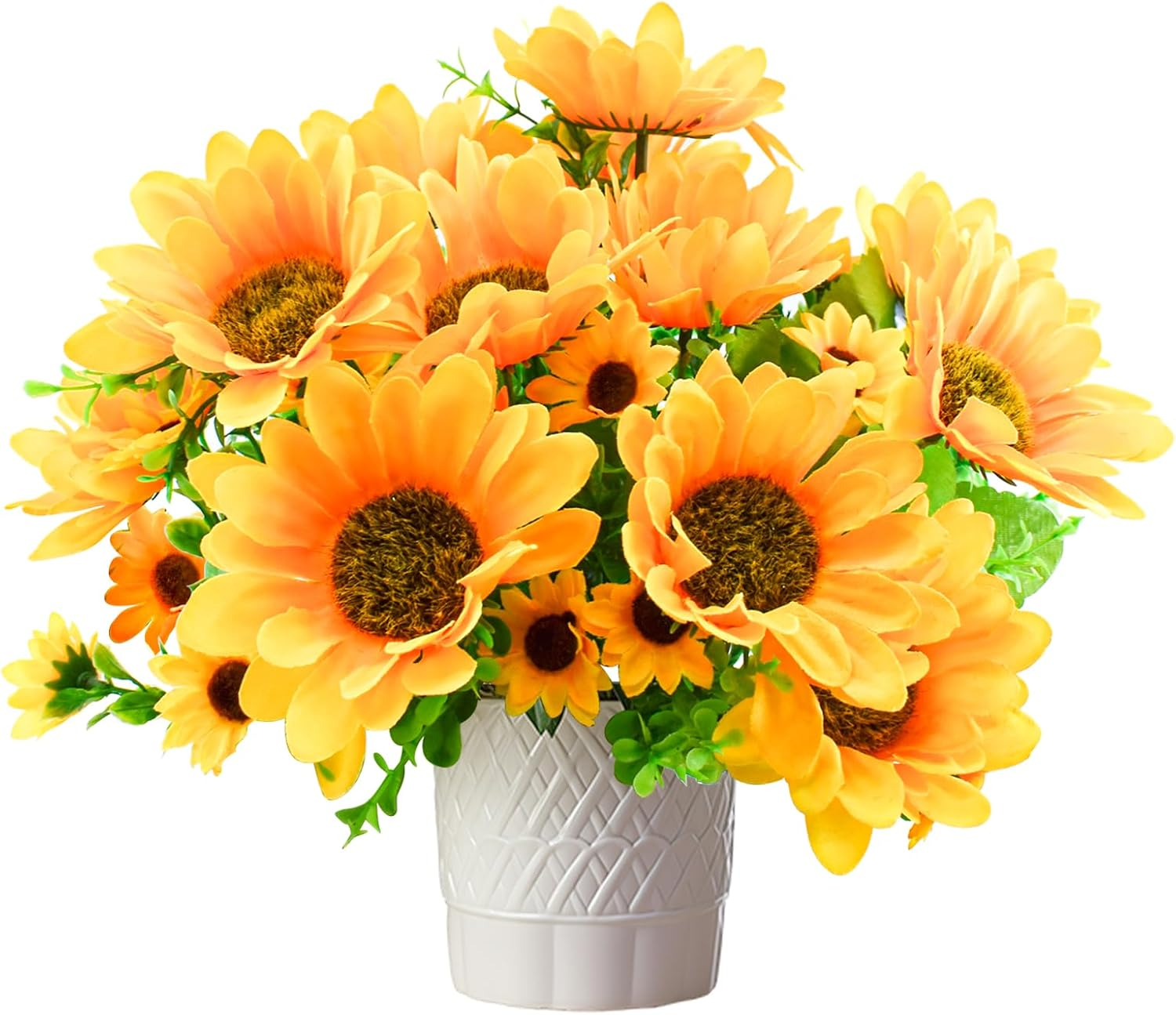 Bacucine 6PCS Artificial Sunflower Bouquets Fake Flowers Silk Sunflowers Faux Yellow Flowers for Home Wedding Table Party Garden Decor image number 4