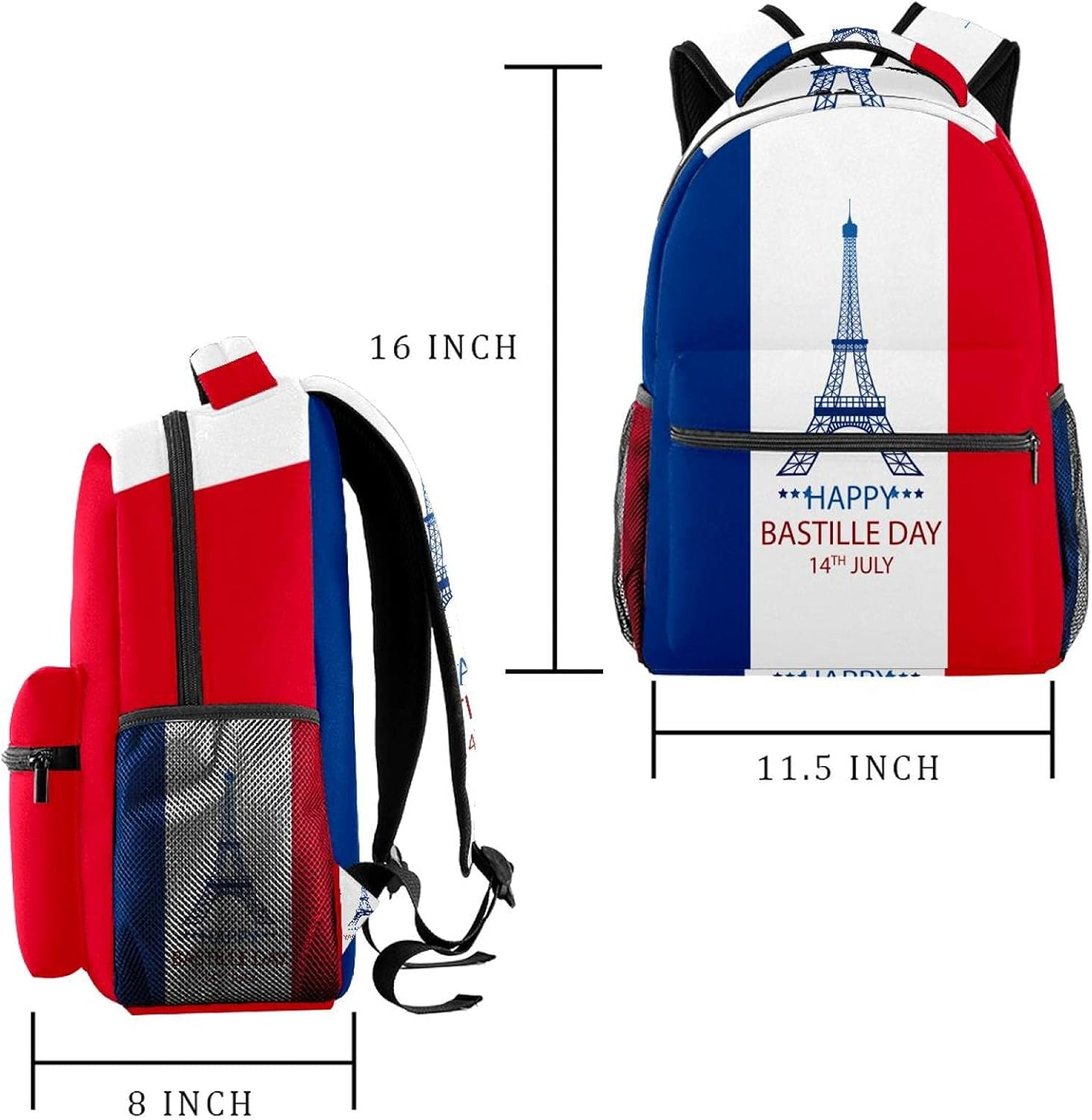 Happy Bastille Day Backpack Students Shoulder Bags Travel Bag College School Tote Backpacks image number 1