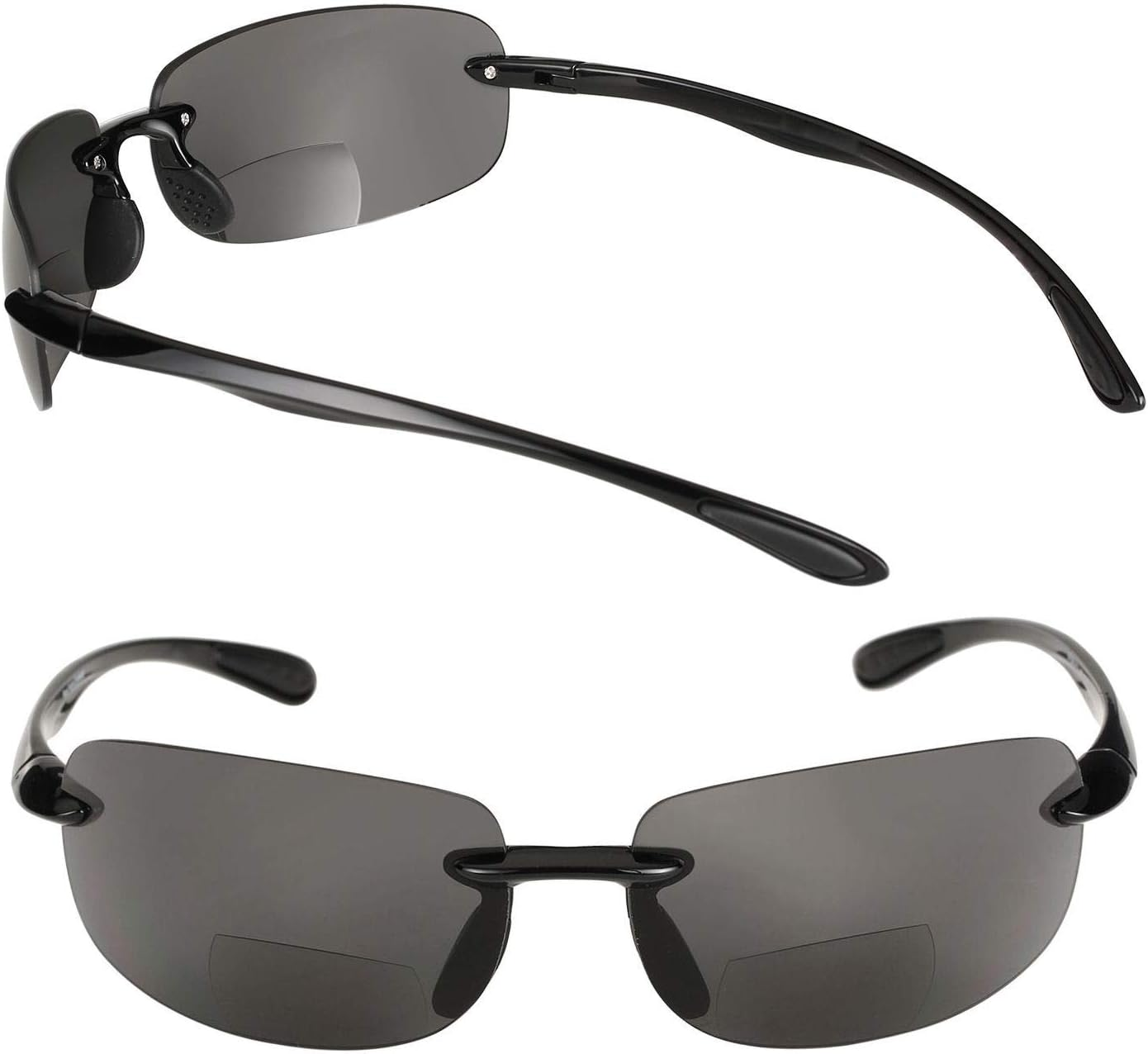 2 Pair of Maui Sunshine Bifocal Sunglasses Lightweight TR90 Frames for Men and Women. Polarized and Non Polarized Available. (Non Polarized - Black/Black, 2.0) image number 3