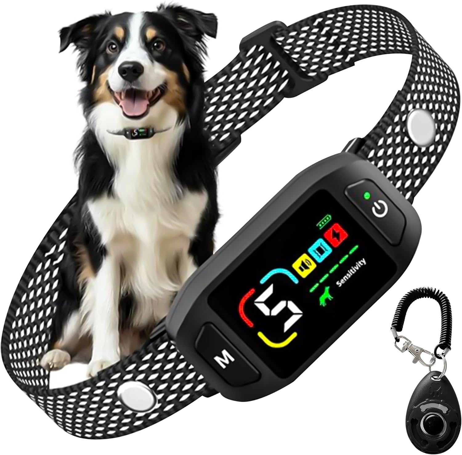 Dog Bark Collar for Small, Medium, and Large Dogs &ndash; Rechargeable Smart Collar with 5 Adjustable Sensitivity Levels, Beep & Vibration Modes &ndash; Includes Training Combo Set (Collar with Clicker & Whistle)