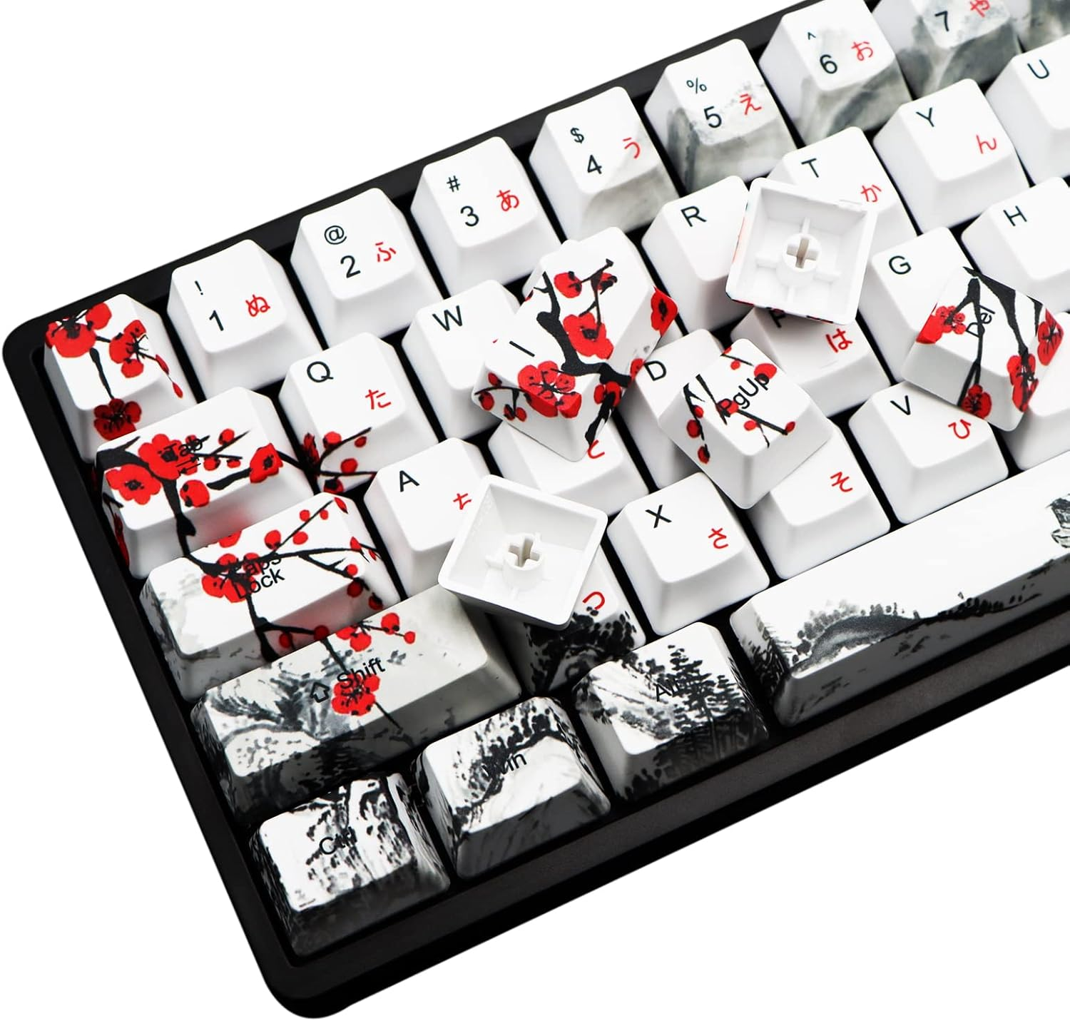 MOLGRIA Keycaps 68 Set for RK68 GK68 Mechanical Keyboard, Custom PBT OEM Profile Key Caps Japanese Font with Keycap Puller for Gateron Kailh Cherry MX Switch ANSI Layout Keyboard(Plum Blossom) image number 3
