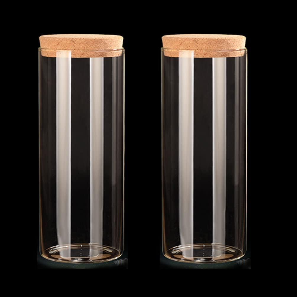 2Pcs 300Ml/10Oz Kitchen Storage Containers with Cork Lids Refillable Clear Glass Food Canisters Storage Container Vial Jars for Tea Coffee Flower Dry Goods Pantry image number 4